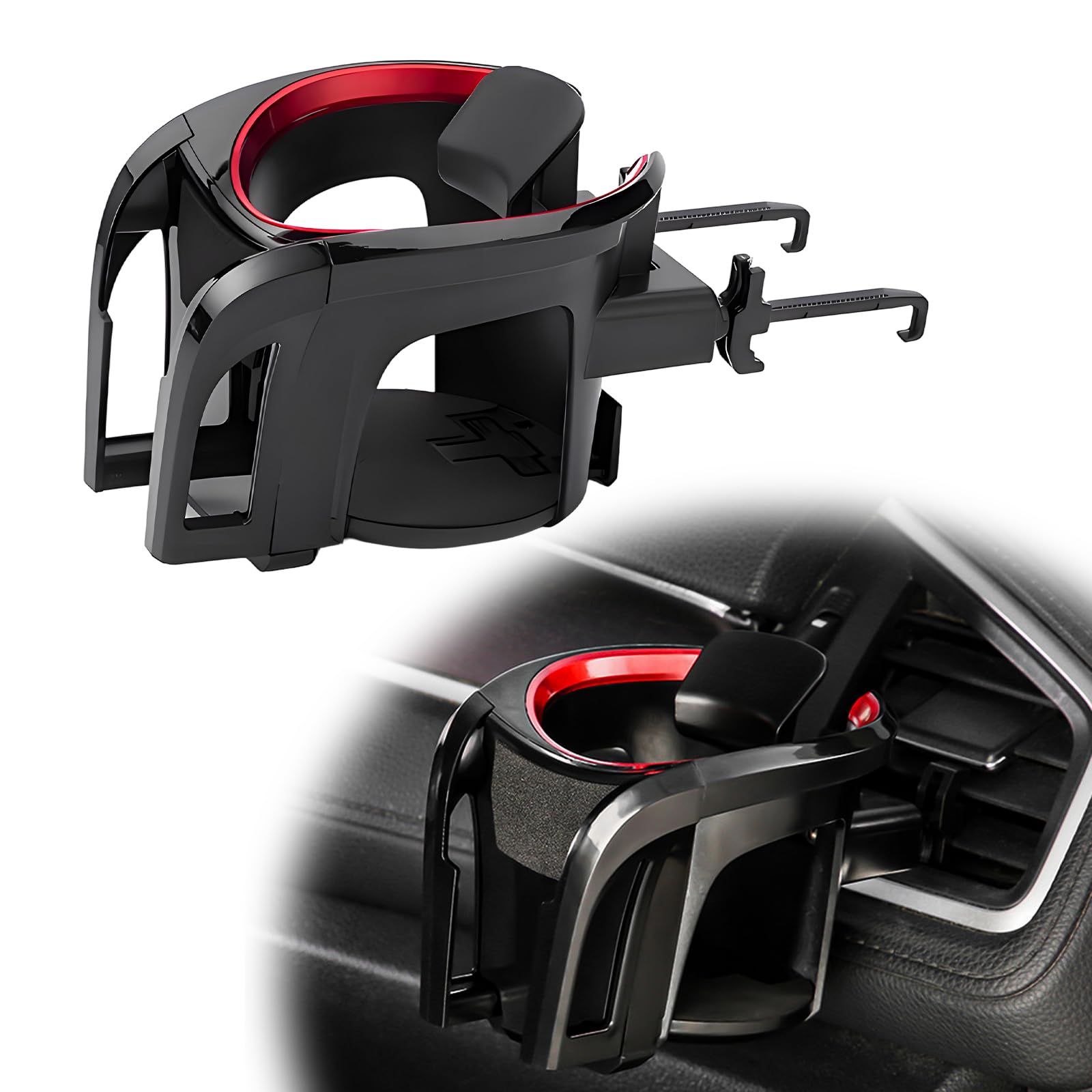 Augeny Car Cup Holder & Phone Mount, 2 in 1 Multifunctional Auto Drink Stand for Air Vent, Adjustable Air Conditioner Vent Water Coffee Bottle Bracket, Universal Vehicle Phone Holder (Black & Red)