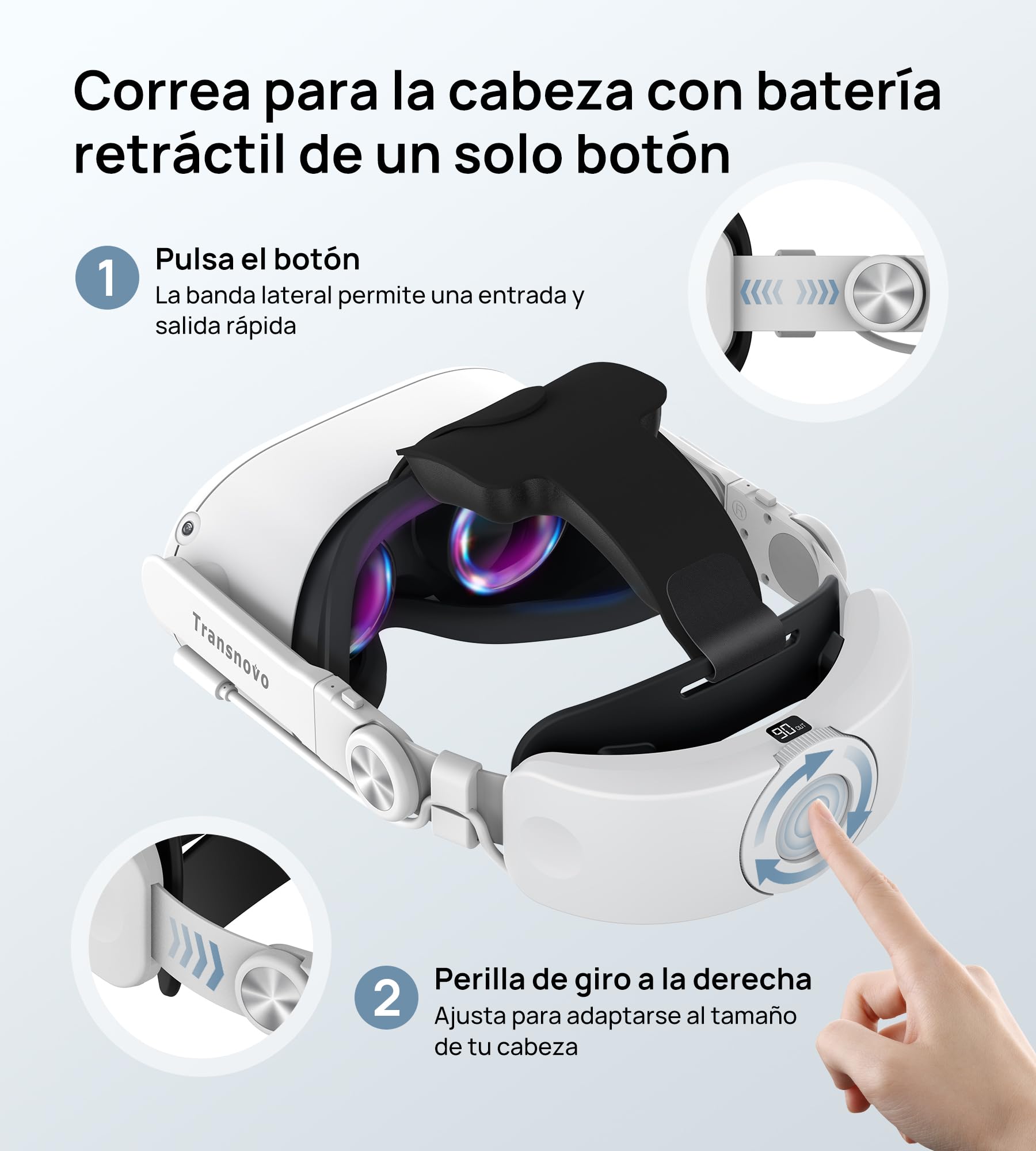 TRANSNOVO Correa Elite con Batería de 6000mAh Compatible con Oculus Quest 2/Quest 3/Quest 3S, Reemplazo de Correa Elite con Batería, Comodidad Mejorada y Tiempo de Juego Prolongado.
