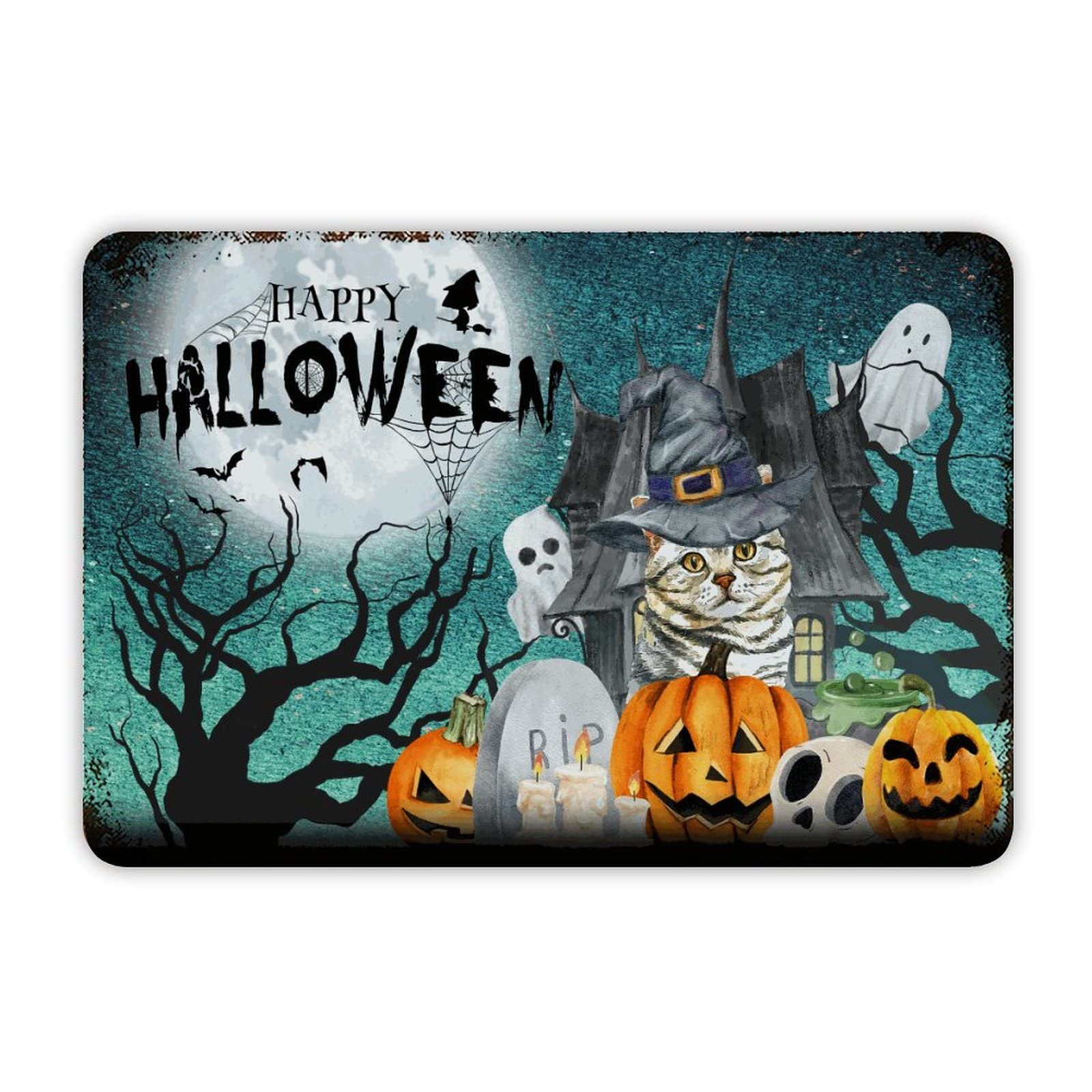 ENEDNATE Happy Halloween Witch Hat Cat Pumpkin Vintage Man Cave Metal Sign 8x12 Inch Decorative Aluminum Tin Sign for Indoor Outdoor Kitchen Bar Restaurant Cafe Pub Wall Art Decor Hanging Poster