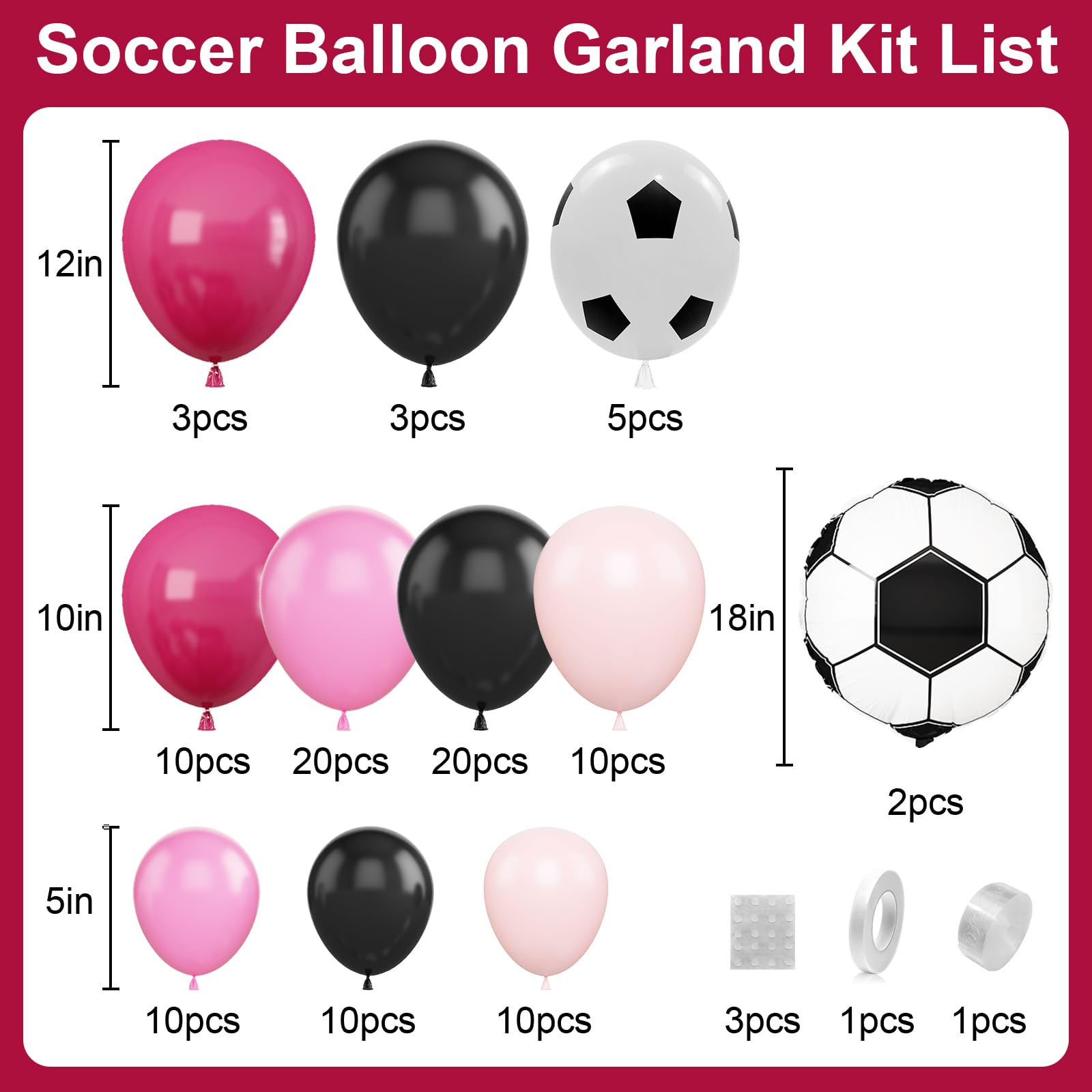 Fussball Luftballon Girlande, Schwarz Rosa Hot Pinke Ballon mit 4D Fußball Folienballons,Fussball Deko Geburtstag Mädchen, Rosa Luftballon Girlande for Fussball Geburtstag Party Dekoration