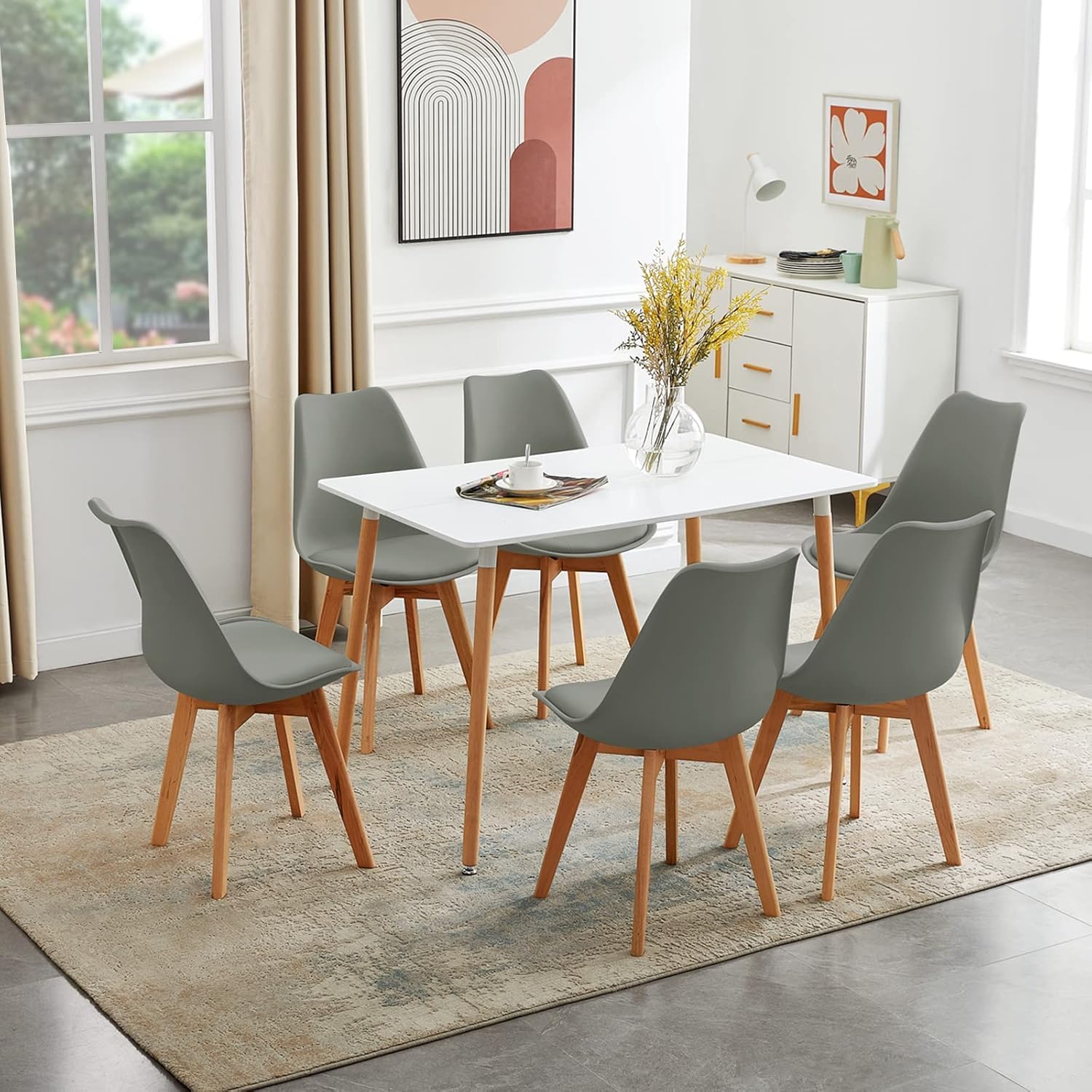 Prostokątny stół do jadalni 110 × 70 × 75 cm, biały, MDF stół kuchenny z nogami z drewna bukowego, solidny stół do jadalni dla 4-6 osób, łatwy w pielęgnacji, drewniany stół (tylko stół)