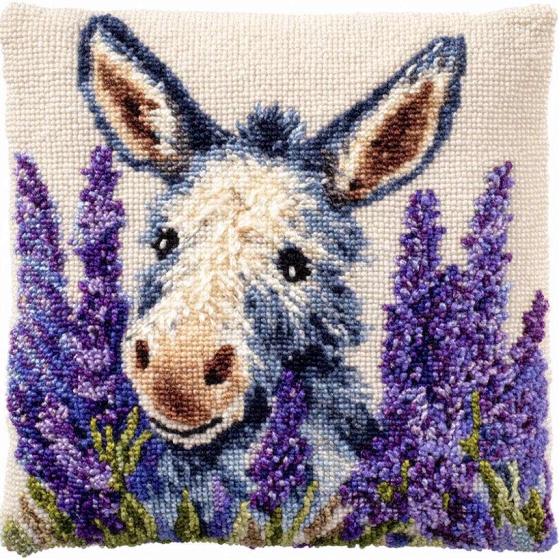 Kitquiver Animal Latch Hook Cushion Craft Kits Cartoon Donkey Latch Hook Kit for Adults Beginners Embroidery Crochet Set DIY Throw Pillow Covers Kits 17x17In