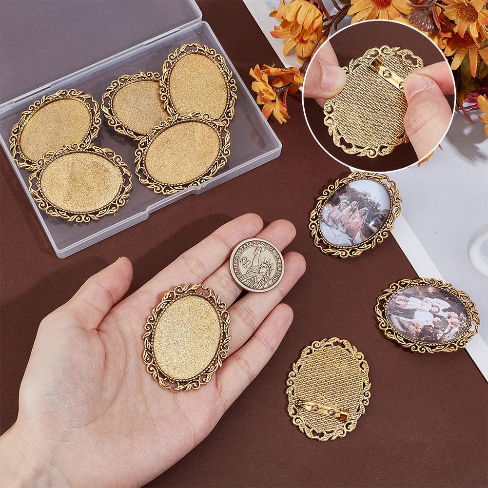 PH PandaHall 10pcs Brooch Cabochon Setting Vintage Brooch Blank Bezel Antique Gold Brooches Pins Trays Oval Cabochon Frame Photo Pin Base for Wedding Bridal Brooches Jewelry Making DIY Craft 51x40x2mm - Image 3