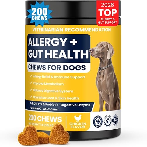 Dog Allergy Chews Probiotics for Dogs for Yeast 200ct, Itchy Skin and Itchy Ears Itch Relief Immune Pre Chews for Pet Digestive Gut Health Anti Itch for Itching and Licking/Dogs Yeast Supplement