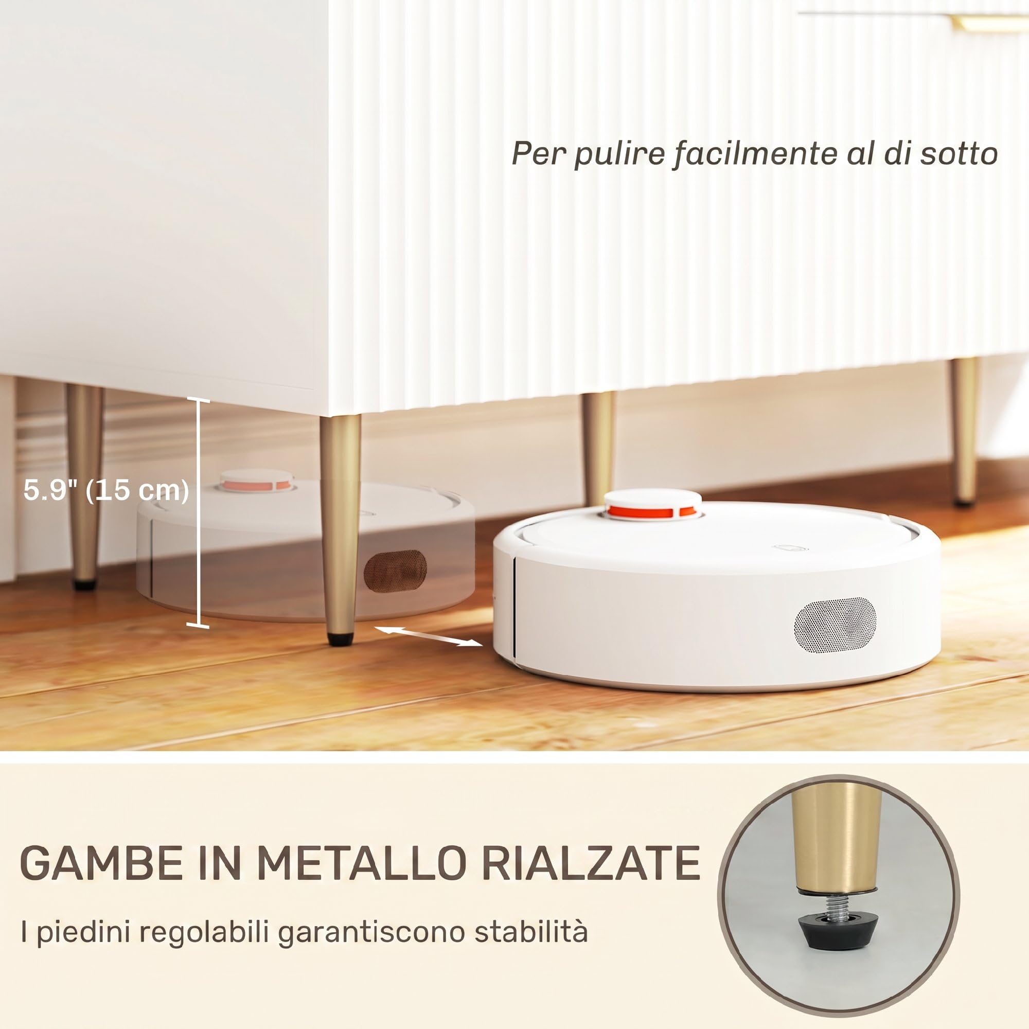 HOMCOM Credenza Cucina Buffet Moderna 3 Cassetti 2 Ante 120x40x90 cm Bianco | 2 Armadietti, Ripiani, Piedini Regolabili, Mobile Cucina, Madia Soggiorno Moderna, Ingresso, Legno