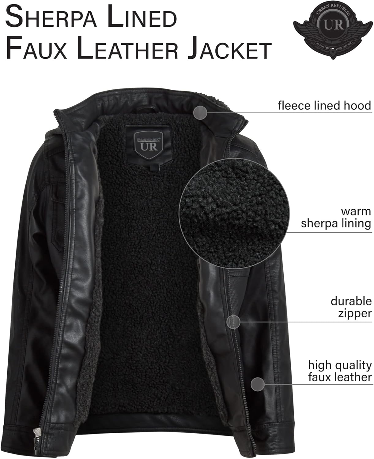 Urban Republic Boys' Sherpa Lined Faux Leather Jacket