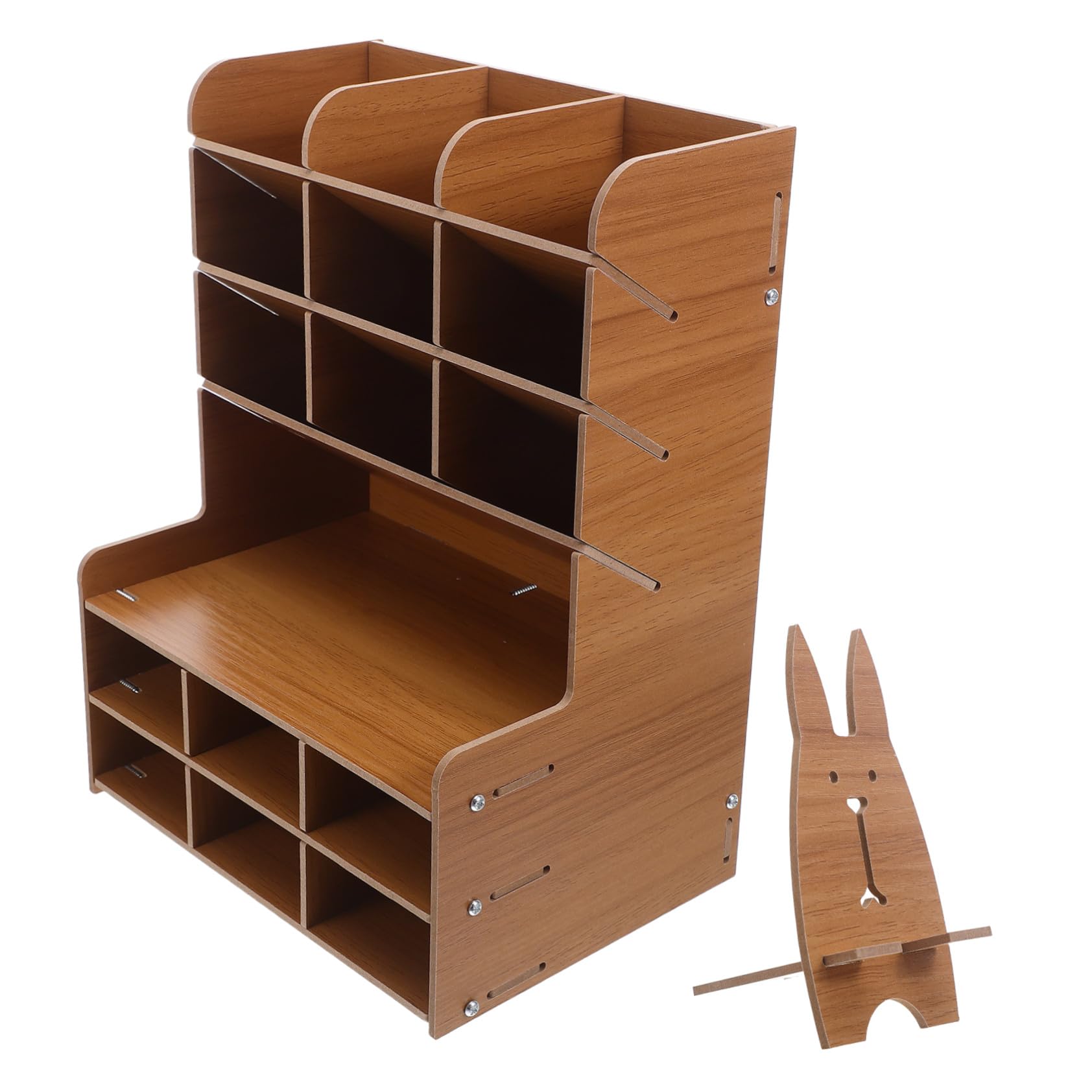 HOMSFOU Organizer Da Scrivania in Legno Per Penne Matite e Cancelleria Con Scomparti Precisi Contenitore Per Penne in Legno Massello Per Ufficio e Studio Casa