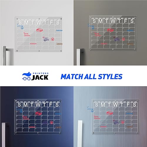 Miniatura 4 de Printers Jack Calendario acrílico magnético para refrigerador, 16 x 12 pulgadas, 1 juego de calendario mensual de acrílico transparente y en blanco