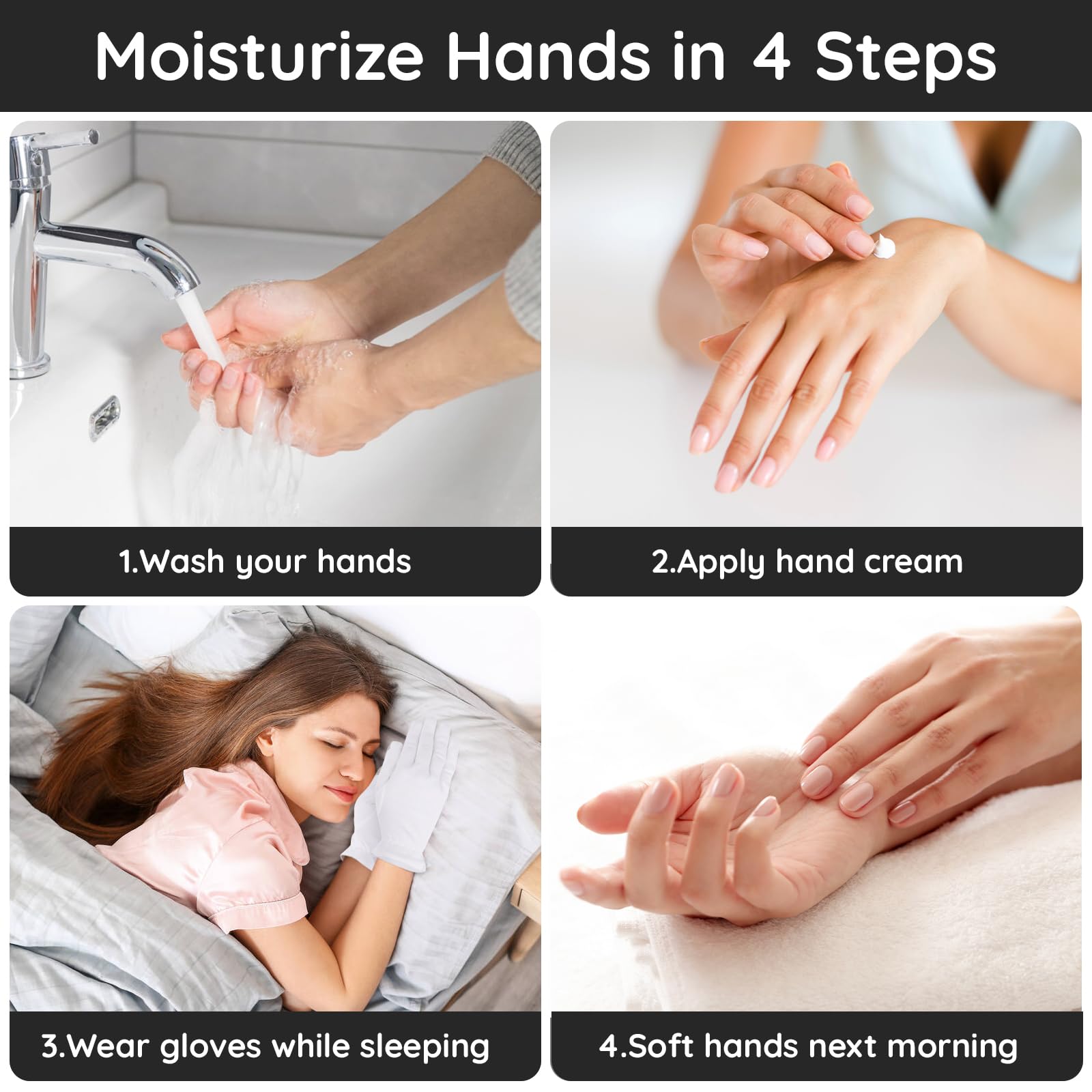 Segbeauty Guanti Cotone, 4 Paia Guanti Idratanti di Touch Screen, per Dermatiti, Crema Mani Notte, Morbidi e Riutilizzabili, Donne e Uomini (M)