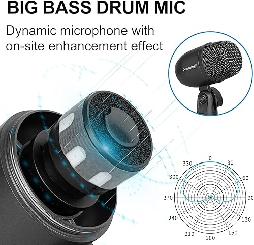 Miniatura 2 de Depusheng Juego de micrófonos de batería de 5 piezas con 3 micrófonos de percusión dinámicos y 2 micrófonos de percusión de condensador, ideal para