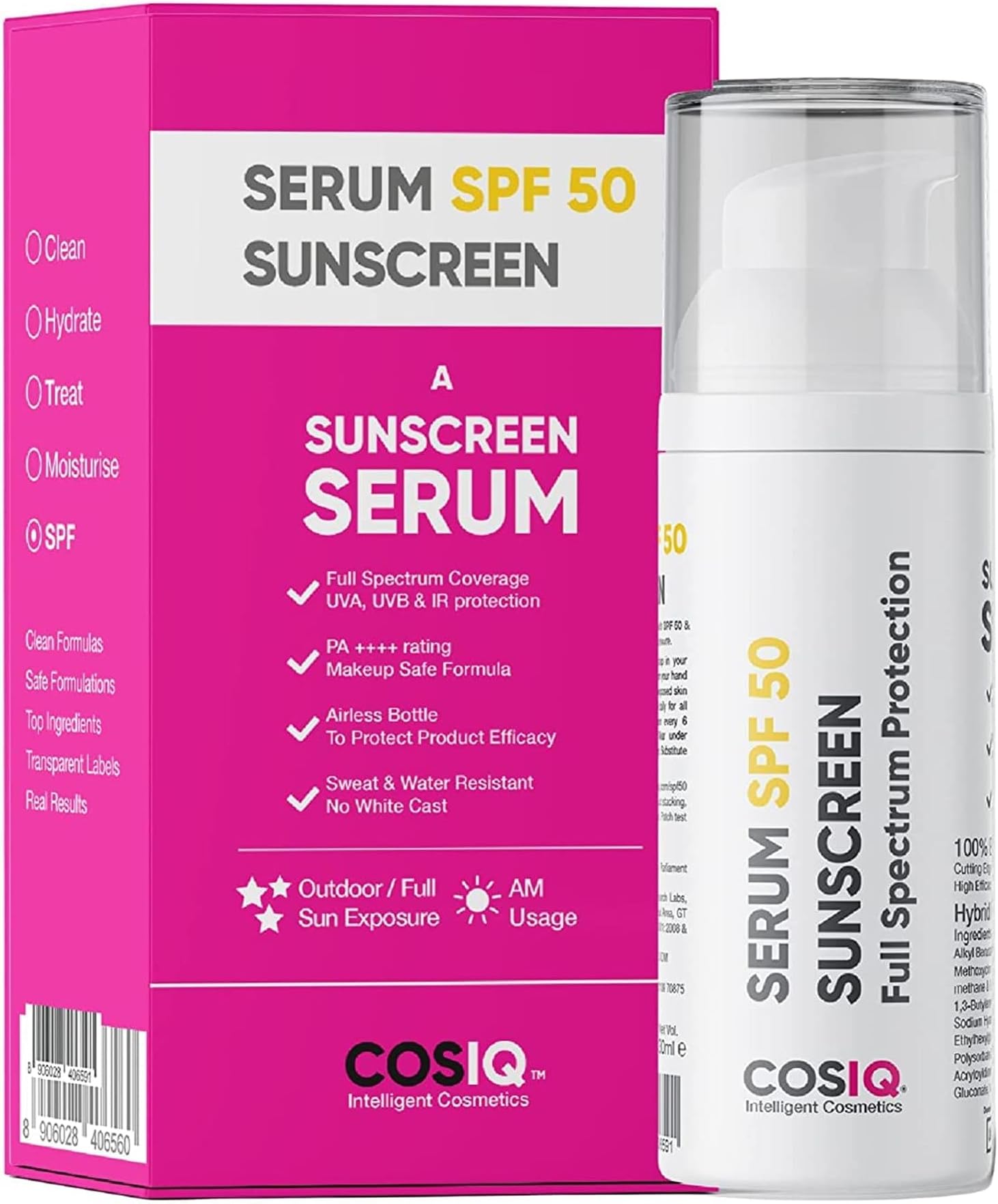 Cos-IQ Sunscreen SPF 50 PA++++ Serum 30ml - Broad Spectrum UVA/B & Blue Light Protection - Non-Greasy & Fragrance-Free - Hybrid Serum-Based Sunscreen - Water-Resistant - Lightweight