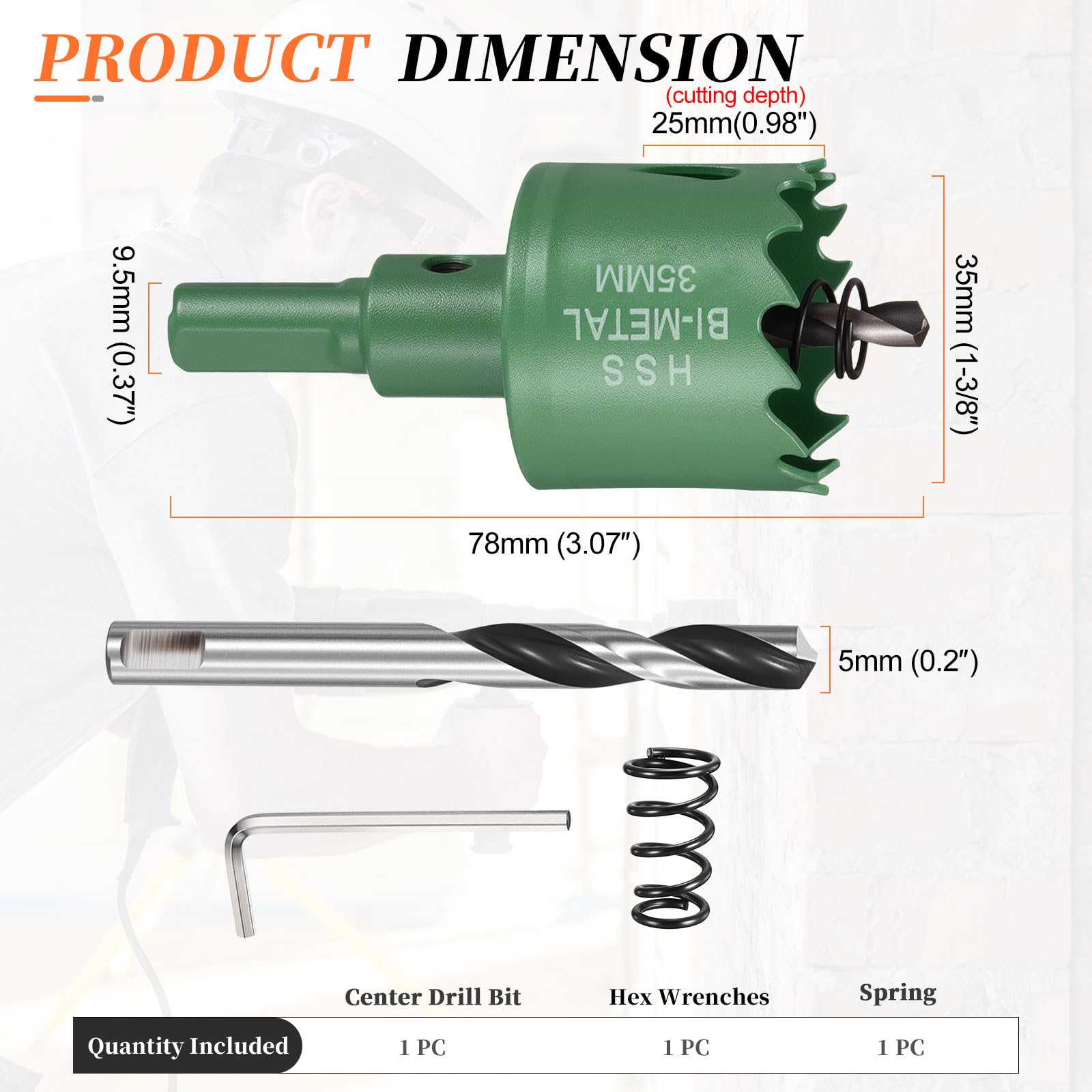METALLIXITY Bi-Metal Hole Saw 1-3/8" M42 HSS Circular Head 35mm Hole Cutter with Center Drill Bit - Image 2