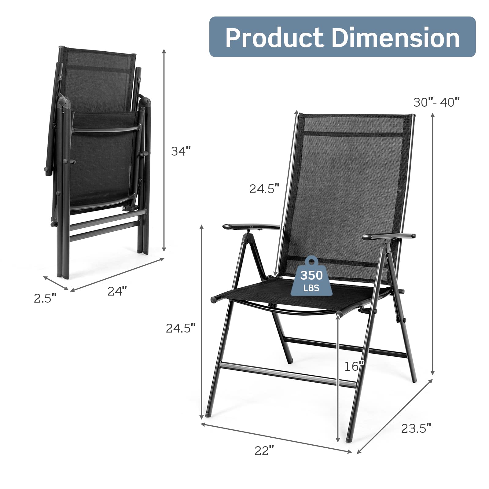 Tangkula Folding Patio Dining Chairs Set Of 4, Portable Patio