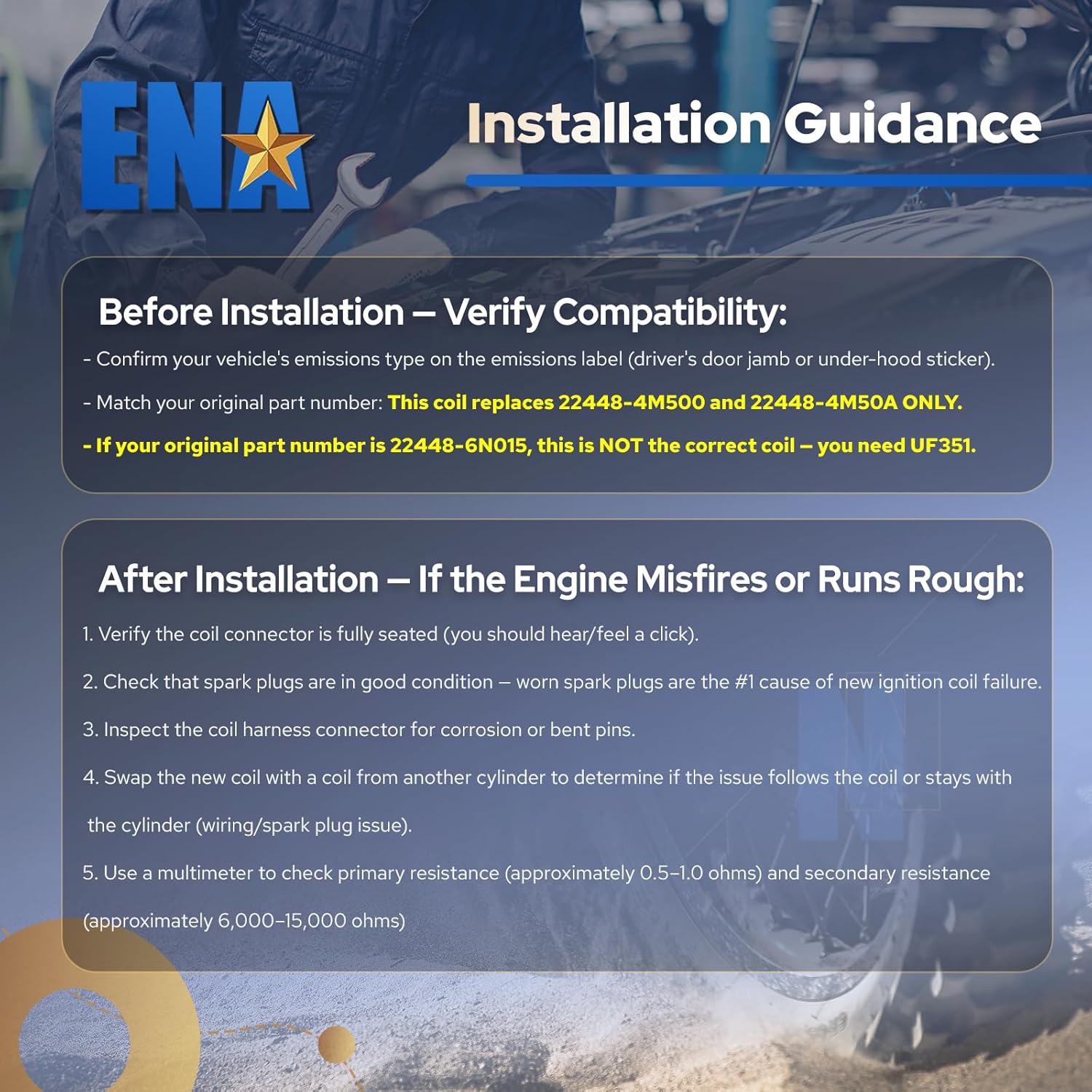 ENA Set of 4 Ignition Coil Pack Compatible with Nissan 2000 2001 2002 Sentra 1.8L L4 Coils Replacement for 5C1243 E356 52-1704 IC456 22448-4M500 22448-4M50A UF-326 C1334