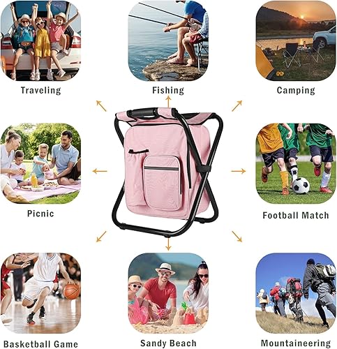 Miniatura 3 de Kikerike Silla enfriadora de mochila resistente de 400 libras de carga máxima, portátil, ligera, plegable, para pesca, camping, caza, pesca