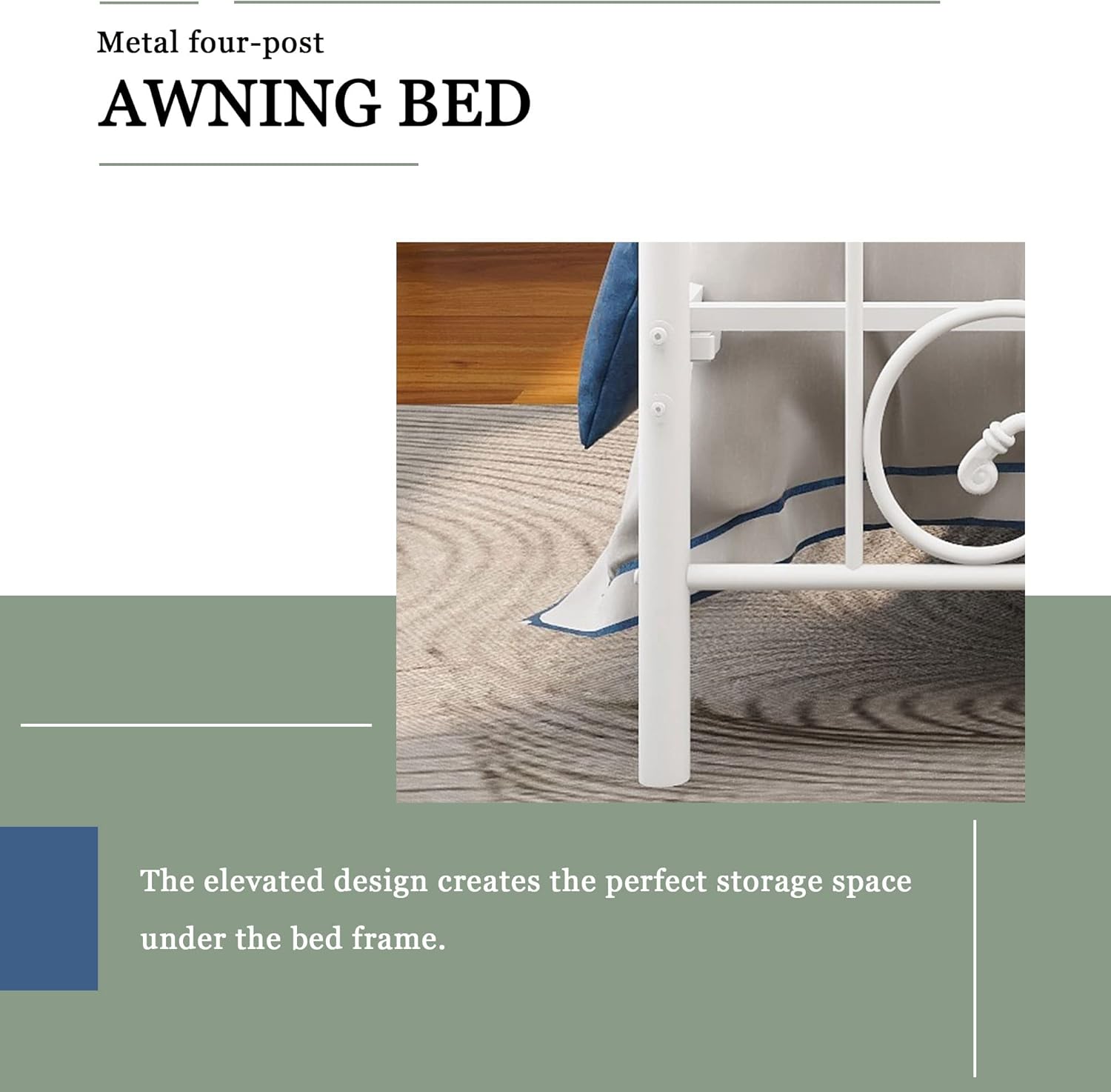 alazyhome Queen Size Canopy Bed Frame Four-Poster Metal Platform with Headboard and Footboard Strong Support Easy Assembly Noise-Free No Box Spring Needed White