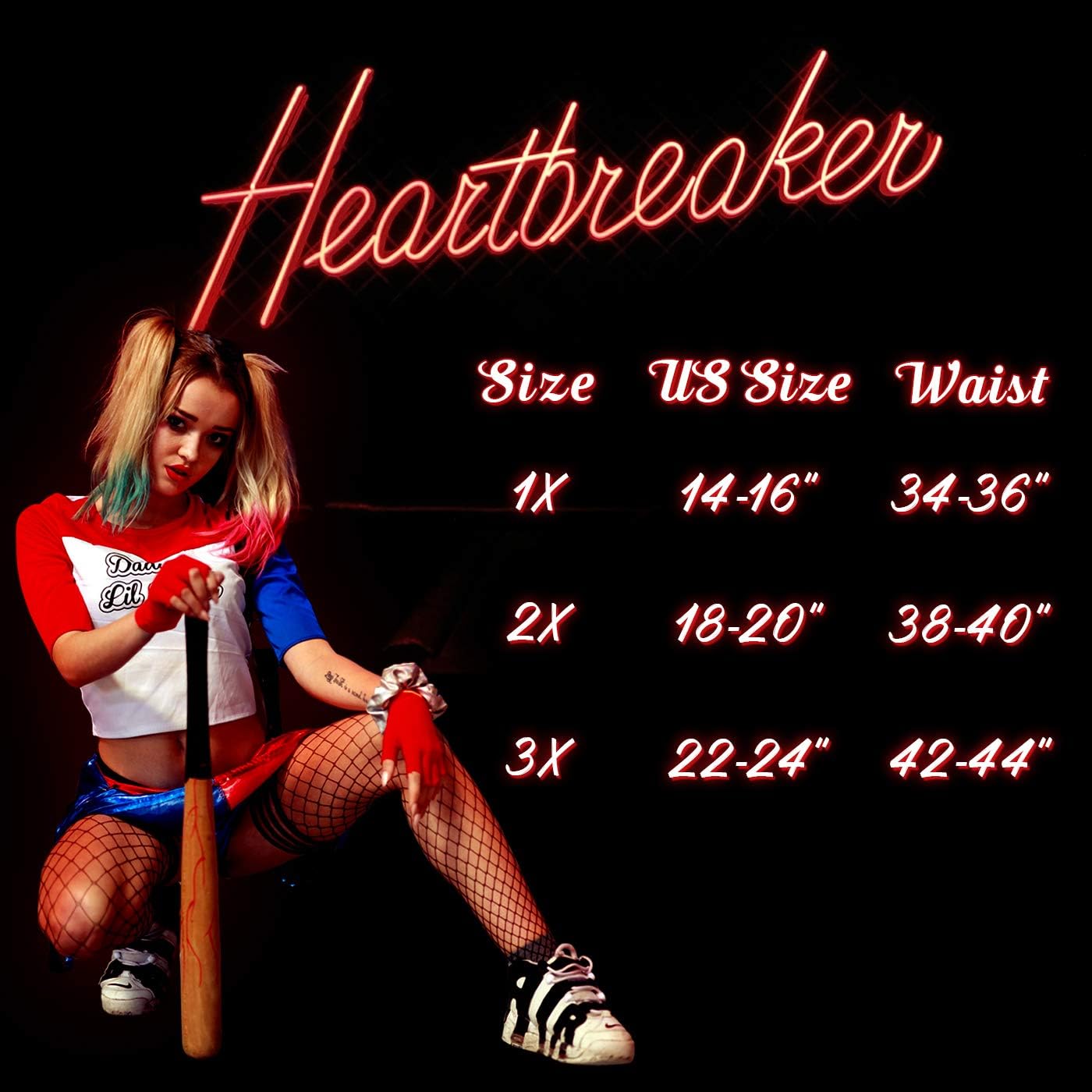 HDE Women's Plus Size Red Blue Sequin Shorts for Harley Misfit Halloween Costume
