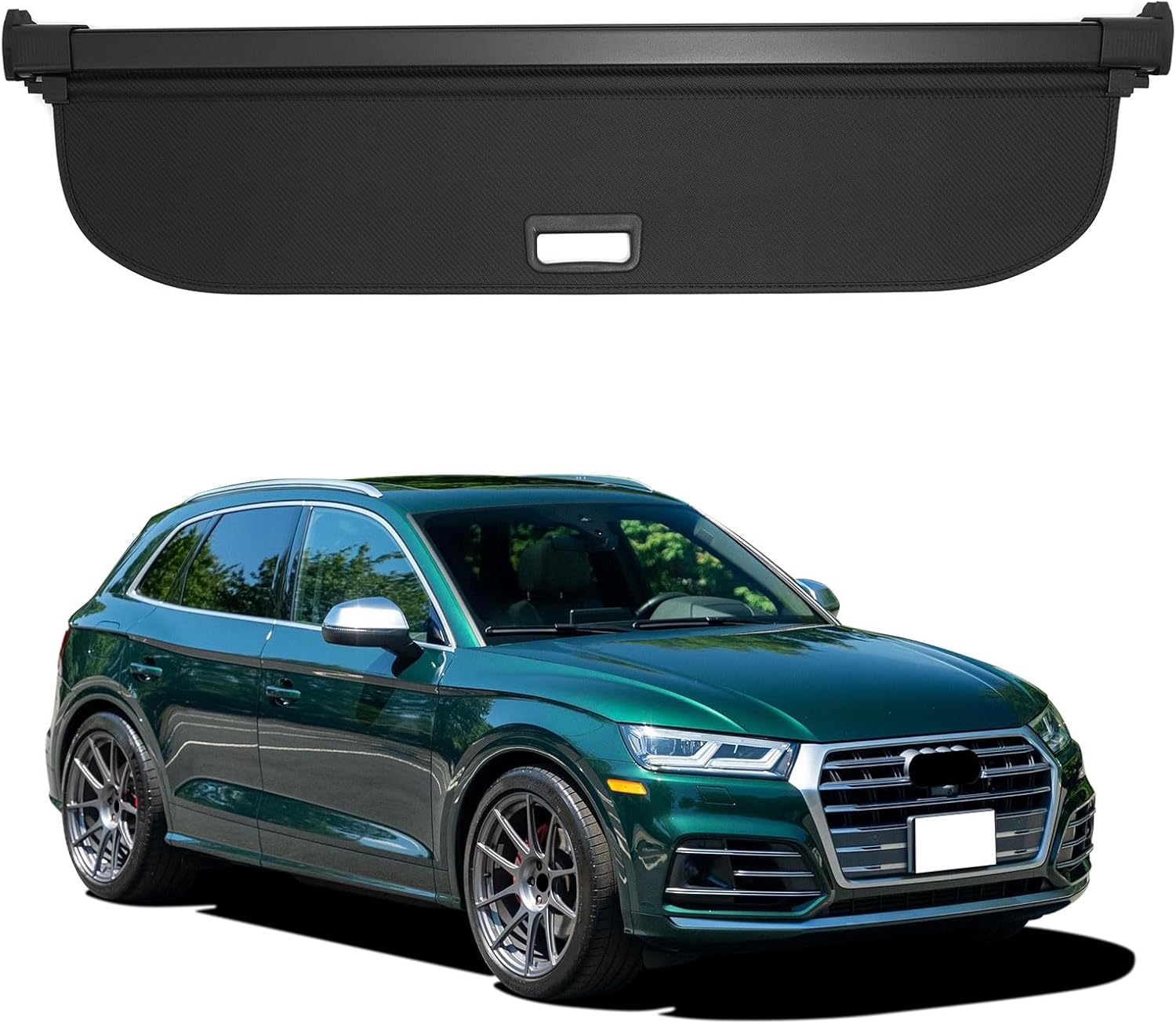 FREEMOTOR802 Rear Cargo Cover Fits 2018-2024 Audi Q5/SQ5, Flip Cover Style Carbon Fiber Texture ABS Aluminum Vinyl Retractable Rear Trunk Security Cover Shade Cargo Luggage Privacy Shield