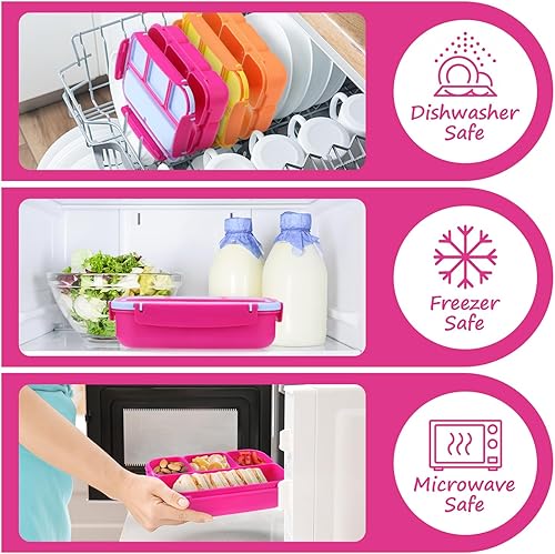 Miniatura 6 de QQKO Lonchera Bento para niños y adultos, lonchera escolar para niños y niñas, contenedores con 4 compartimentos, contenedor de salsa, utensilios,