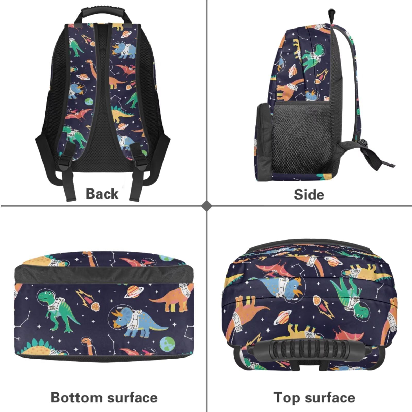 HUGS IDEA Zaino per ragazzi con portapranzo da 43,2 cm, impermeabile, borsa per libri scolastici, astuccio portachiavi 4 in 1, Dinosauro spaziale
