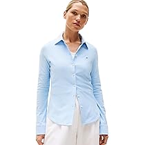 Tommy Hilfiger Donna Camicia 1985 Slim con Colletto a Punta, Multicolore (Ithaca Stp,  Vessel Blue), XL