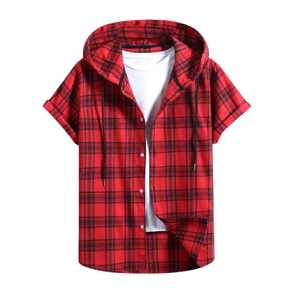 Maglietta da uomo a quadretti, casual, vestibilit� larga, a maniche corte,  S da uomo, Colore: rosso, M : Amazon.it: Moda