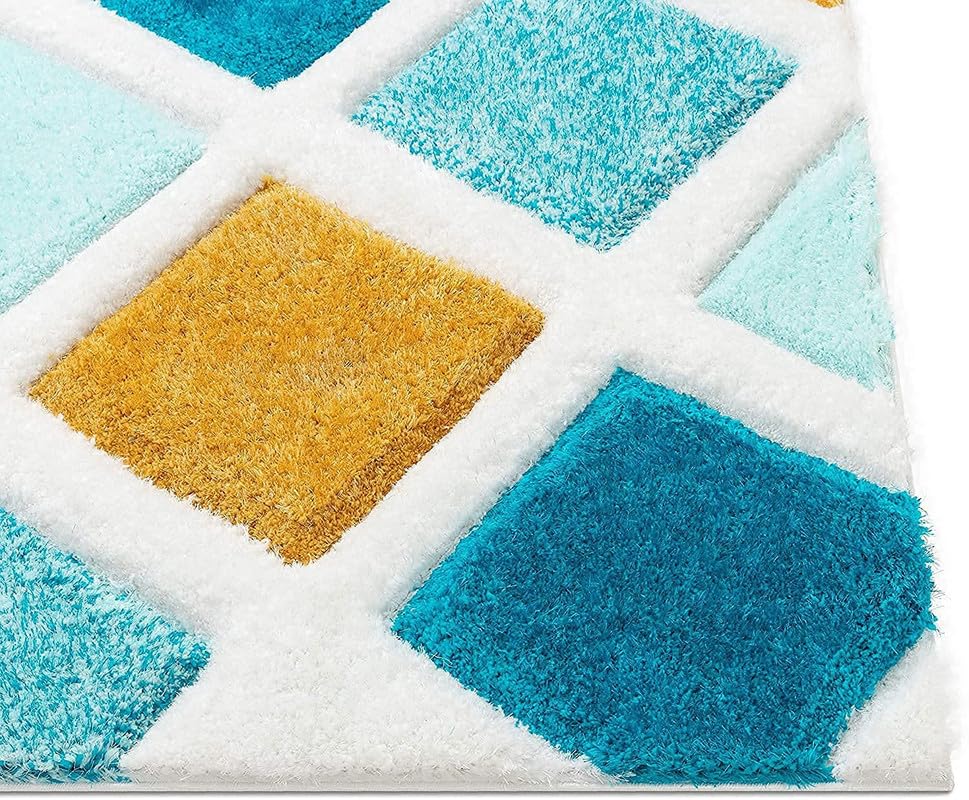 Image of Shaggy Area Rug for Living Room and Bedroom 6X9 FT Soft Plush Floor Carpet with Fluffy Texture, Modern Decorative Rug,Bedside and Indoor Spaces,Green-Yellow