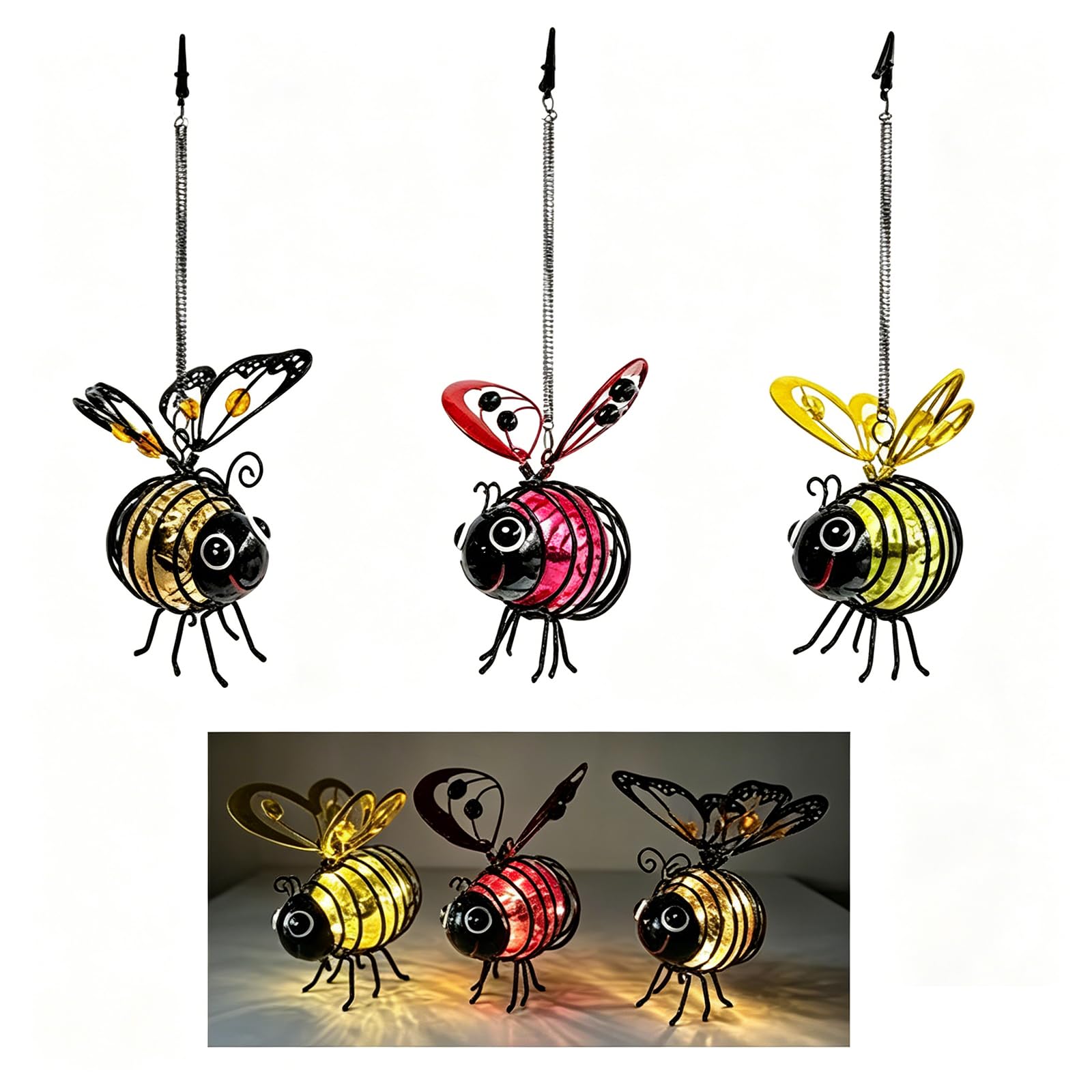 Outdoor Solar Bee Lights, Hanging Animal Shape Solar Light, LED Bee Lights Garden Decor, Solars Innsects Pathway Lantern Ornaments for Outside Garden Patio Yard Backyard