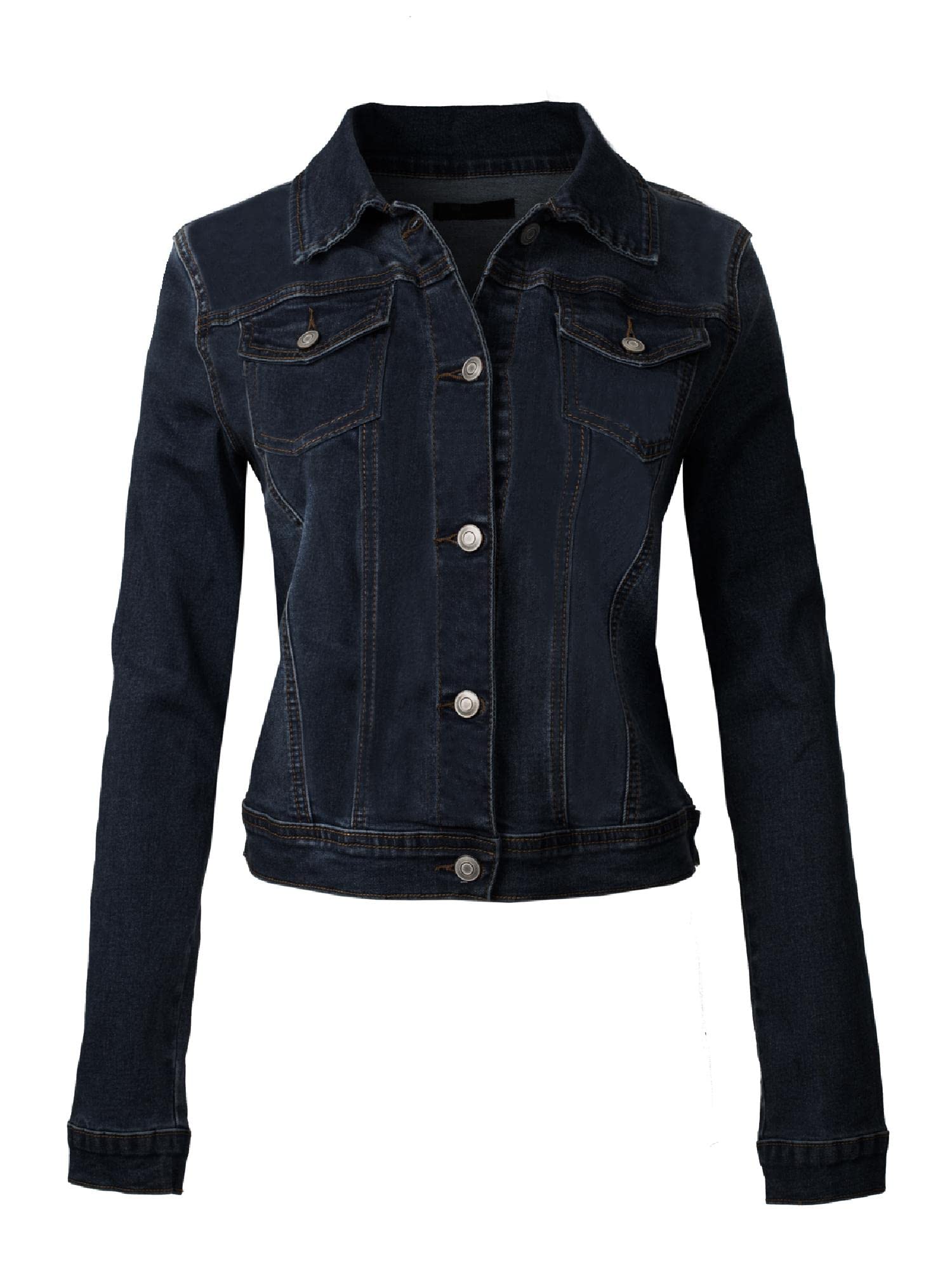 Design by Olivia Women's Classic/Destroyed Vintage Washed Long Sleeve Denim Jean Jacket