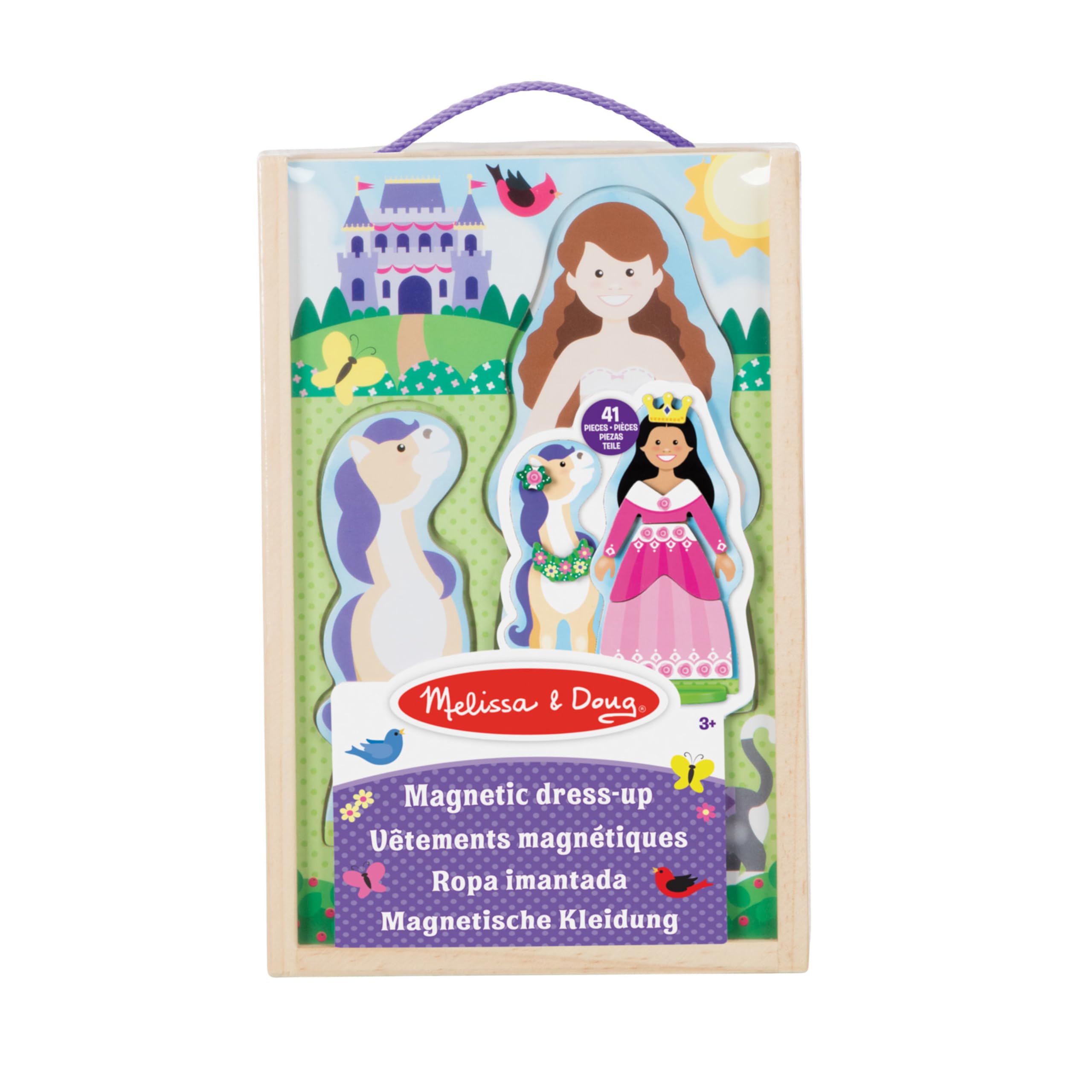Melissa & Doug - Juego de imitación, de muñecos de madera para vestir con piezas magnéticas - Princesa y caballo (35 piezas)