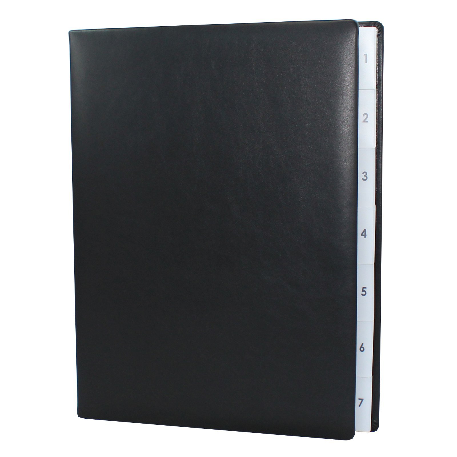 Classificatore in pelle bovina pieno liscio con registro 1 – 7 in Nero