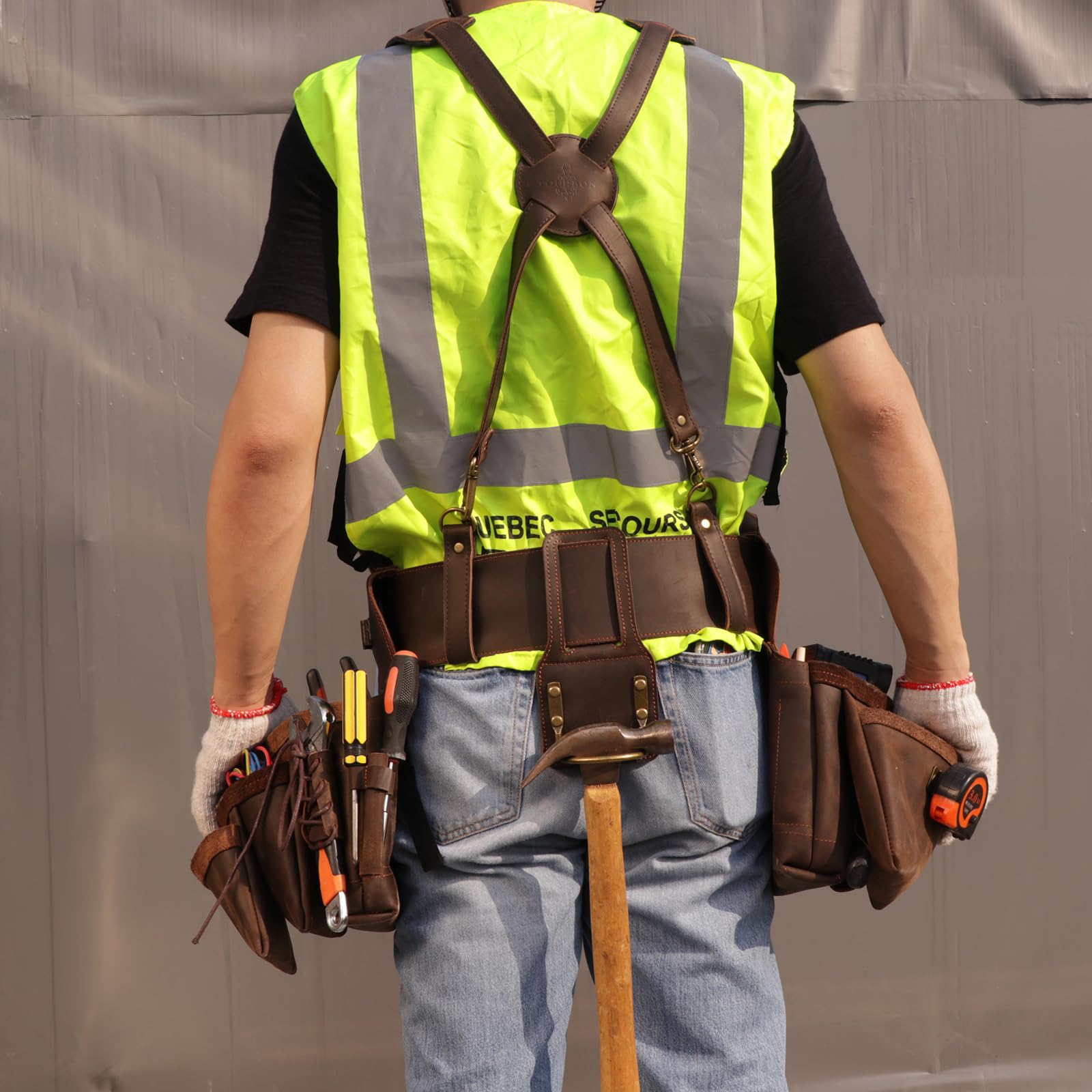 Tourbon Timmerlieden Gereedschap Gereedschapstassen Riem Met Bretels Gewatteerd Koelgaas Framers Rig Elektricienscombo Schort Gereedschap Hamer Pouch Tas