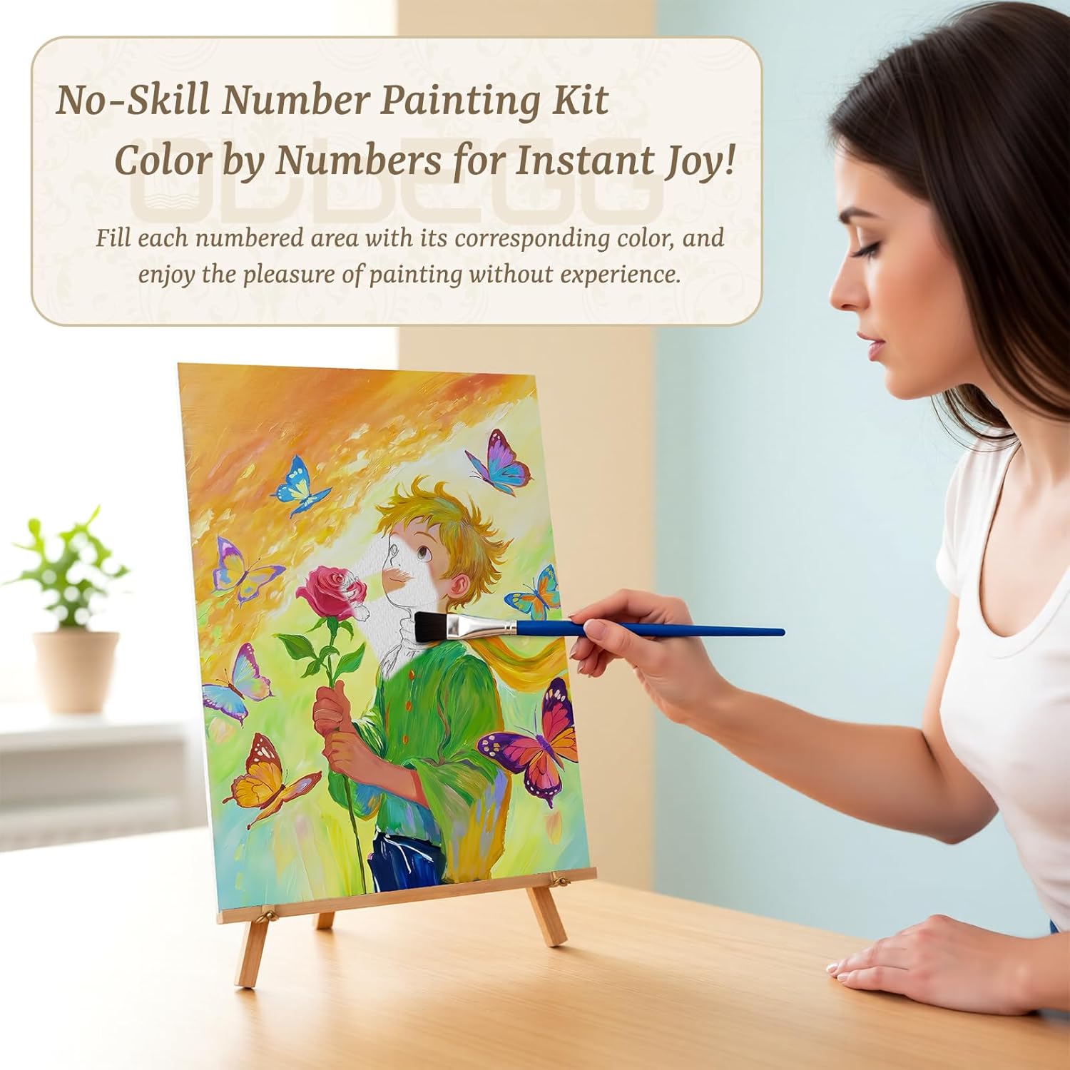 OLDEGG Framed Paint by Numbers Kit for Adults Beginners,12''x16''inch Little Boy and Rose Acrylic Paint by Numbers for Adults Set with Easel,DIY Paint by Number Kit for Gifts with Home Wall Decor