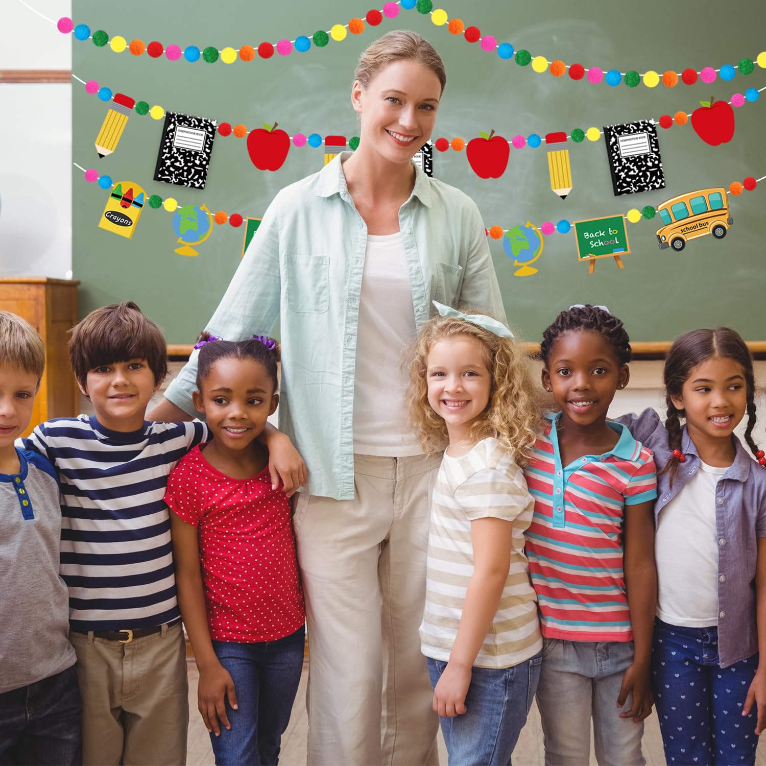 Doumeny Filzbanner, Bleistift-Banner, Apfel, Notizbuch, Filzbanner, Wimpelkette, Willkommensanfang, hängende Girlande, Klassenzimmer-Dekorationen, Banner für Zuhause, Schulanfang, Partyzubehör, 3