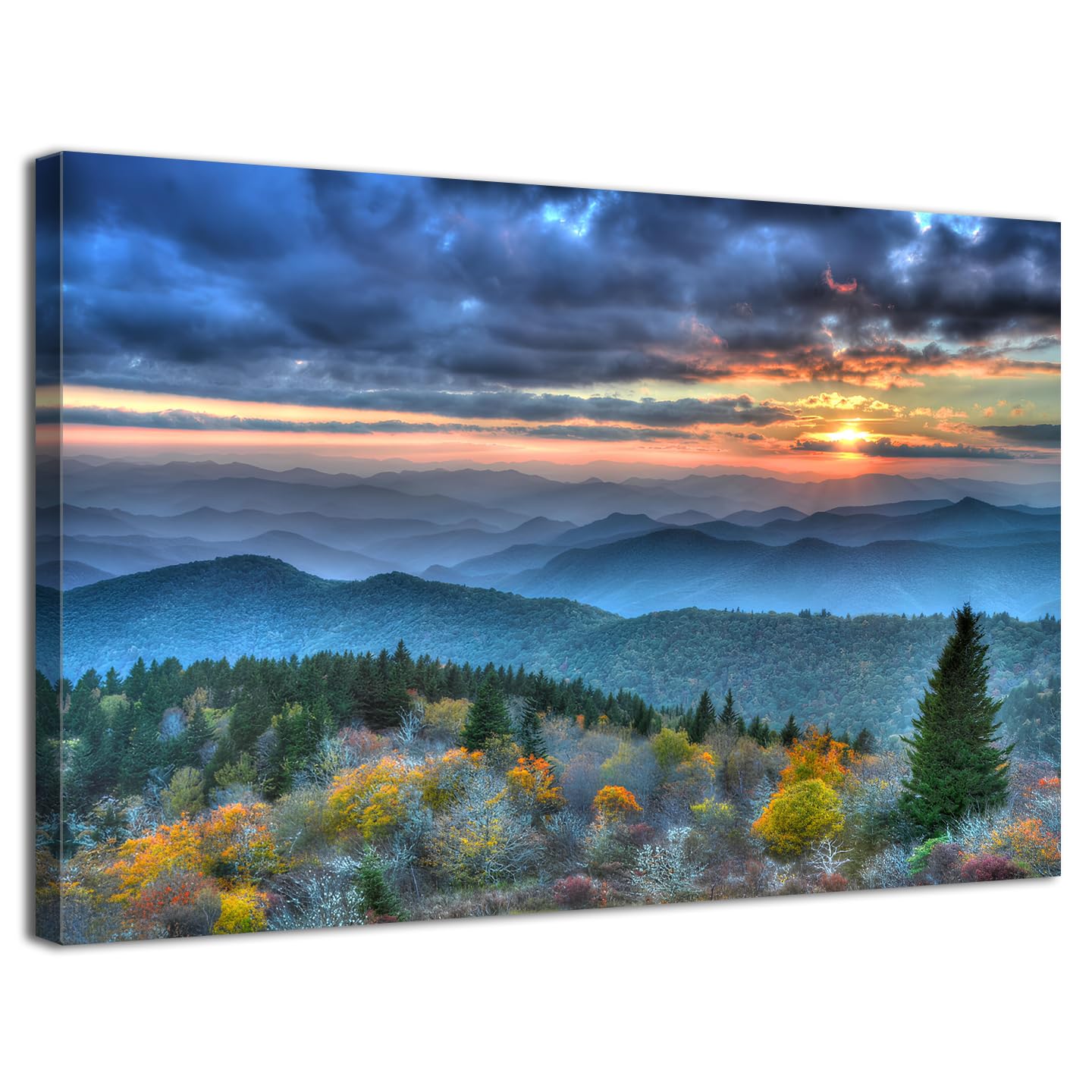 Blue Ridge Mountains Wall Art for Living Room Decor Sunrise Smoky Mountains Pictures Nature National Park Poster Forest Landscape Canvas Prints Painting Artwork for Bedroom Home Decoration 12x16"