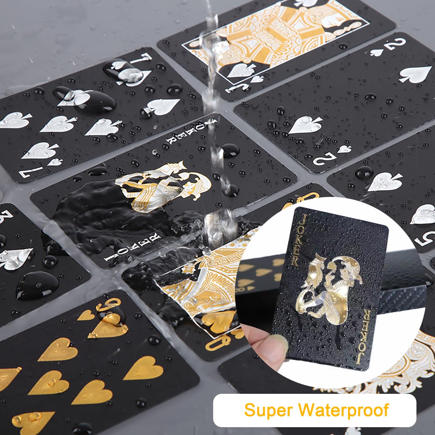 qijiefenCC Waterproof Poker, 54 Sheet Playing Cards, for Party Games Interaction, Group Activities, 8,8 x 5,8 cm, Black - Image 3