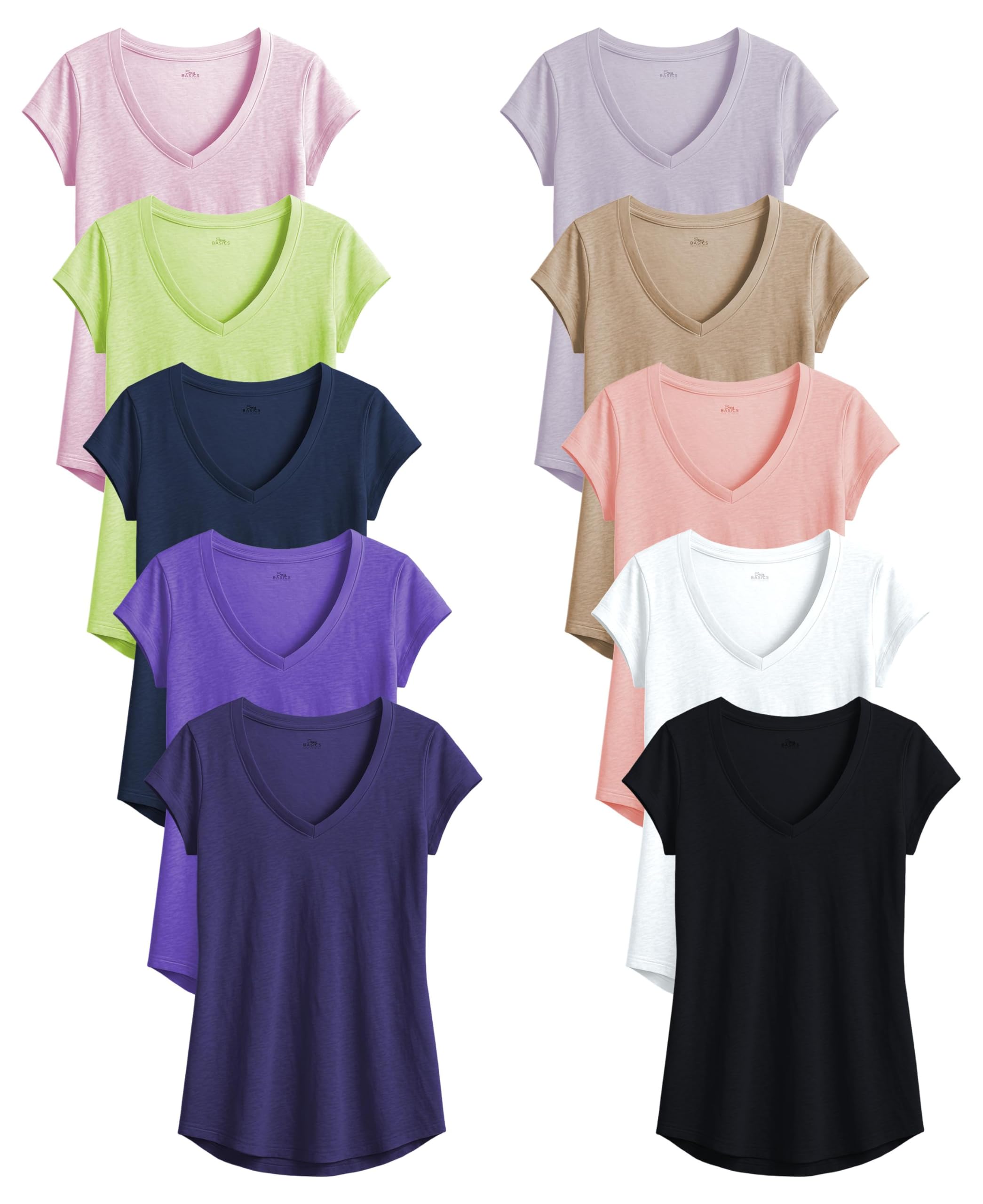 Sexy Basics Women's 10 Pack Everyday Flowy Slub Burnout Active Casual Workout V Neck T Shirt Tops - Multicolored - XX-Large