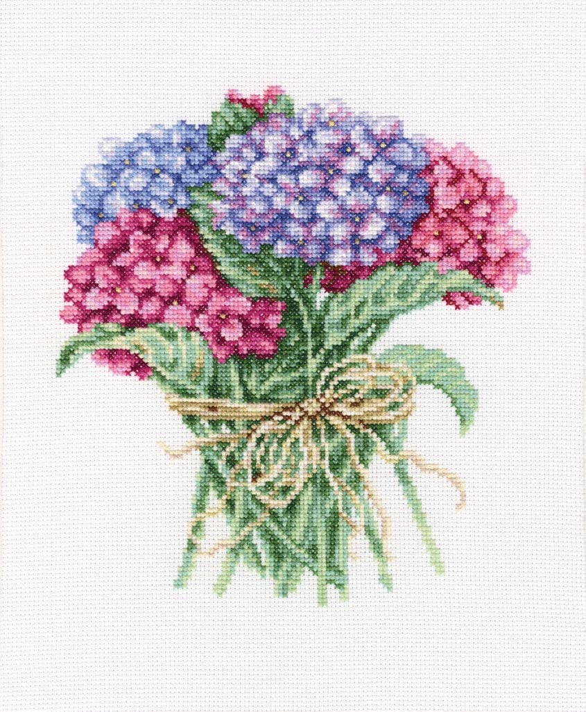 Wizardi RTO Hydrangea Bouquet Cross Stitch Kit - 7.87x8.46 Inch Embroidery For Beginners