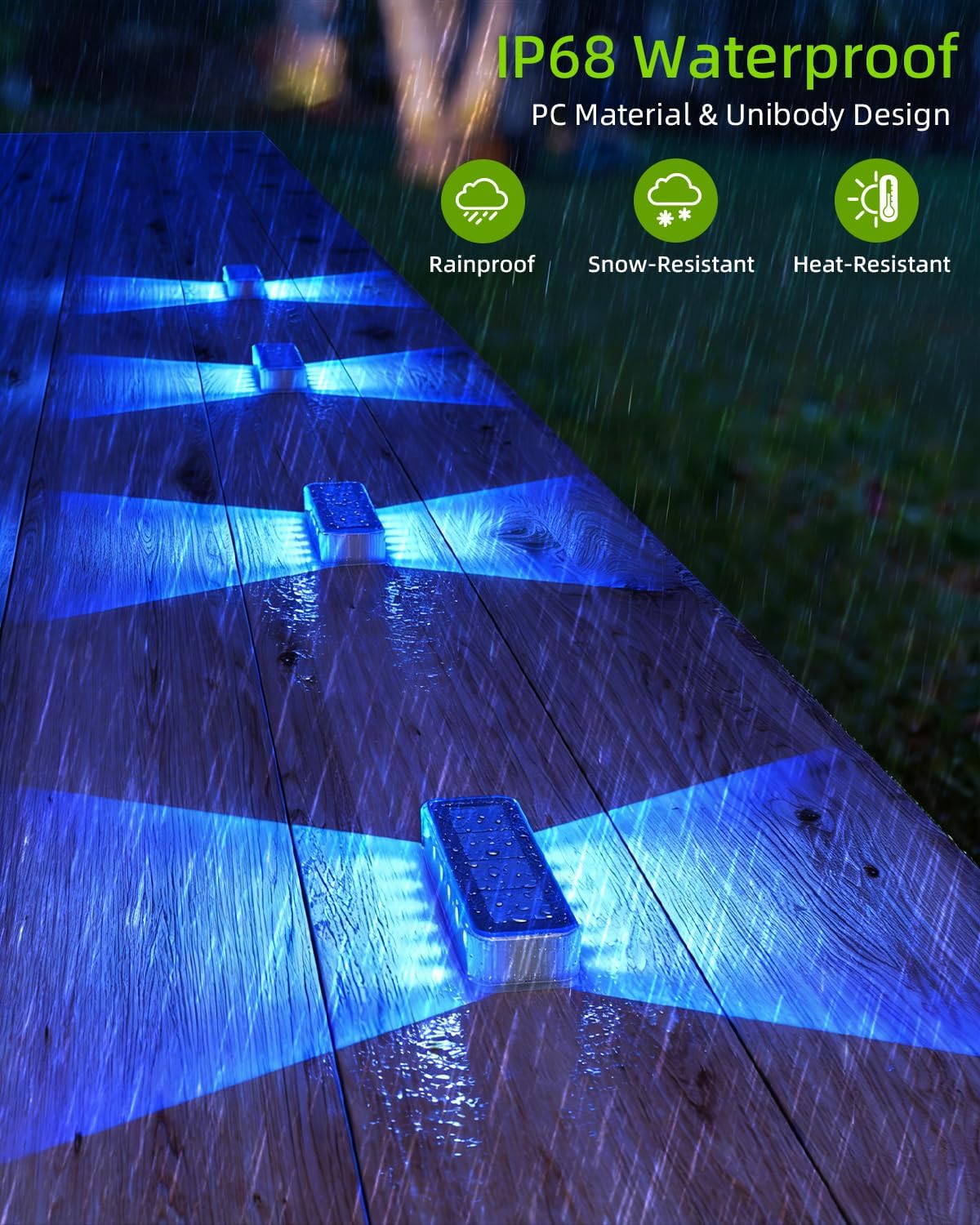 DetarZinLED Blue Solar Lights for Outside 4 Pack, 12 LEDs 2-Sided Illumination Solar Dock Lights Outdoor IP68 Waterproof, Auto On/Off Solar Deck Lights for Steps,Stairs,Driveway,Pathway,Sidewalk,Porch