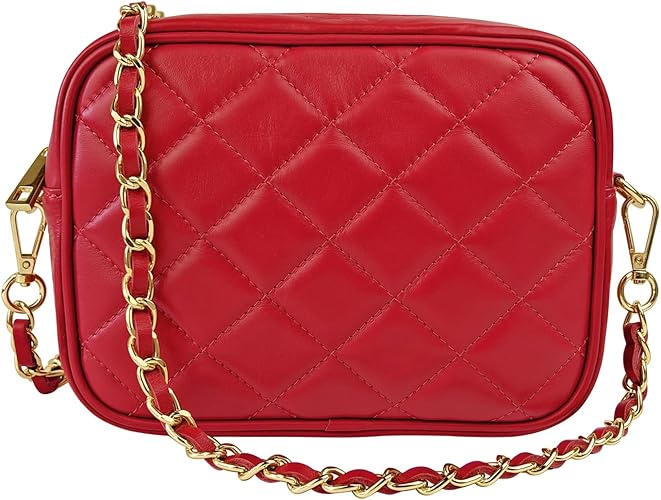 Tweedehands Gewatteerde Leren Schoudertas Met Kettingdetails Tweedehands Gewatteerde Leren Schoudertas Met Kettingdetails