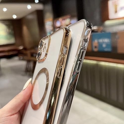 Miniatura 4 de Uioeua - Funda magnética transparente compatible con iPhone 11, revestimiento de lujo, brillante, transparente, a prueba de golpes, con protector