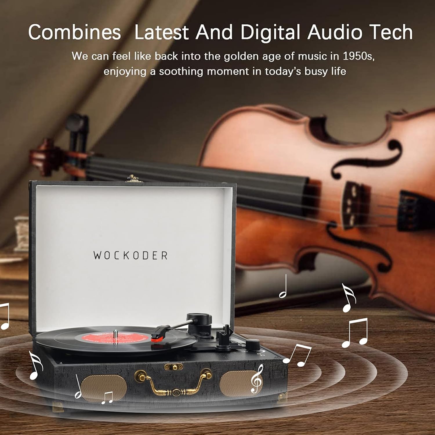 Prоduсt Dеаl Turntable Record Player Portable Wireless 3 Speed Vinyl Record Player with Built-in Speakers Classic Vinyl Player Black Vintage Suitcase Turntable with Speakers Nostalgic Record Player