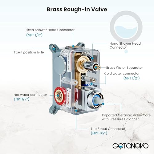 Miniatura 5 de gotonovo Duchas de lujo de 3 funciones para baño, montaje en pared, cabezal de ducha de 10 pulgadas, sistema de ducha con boquilla de bañera, cuerpo