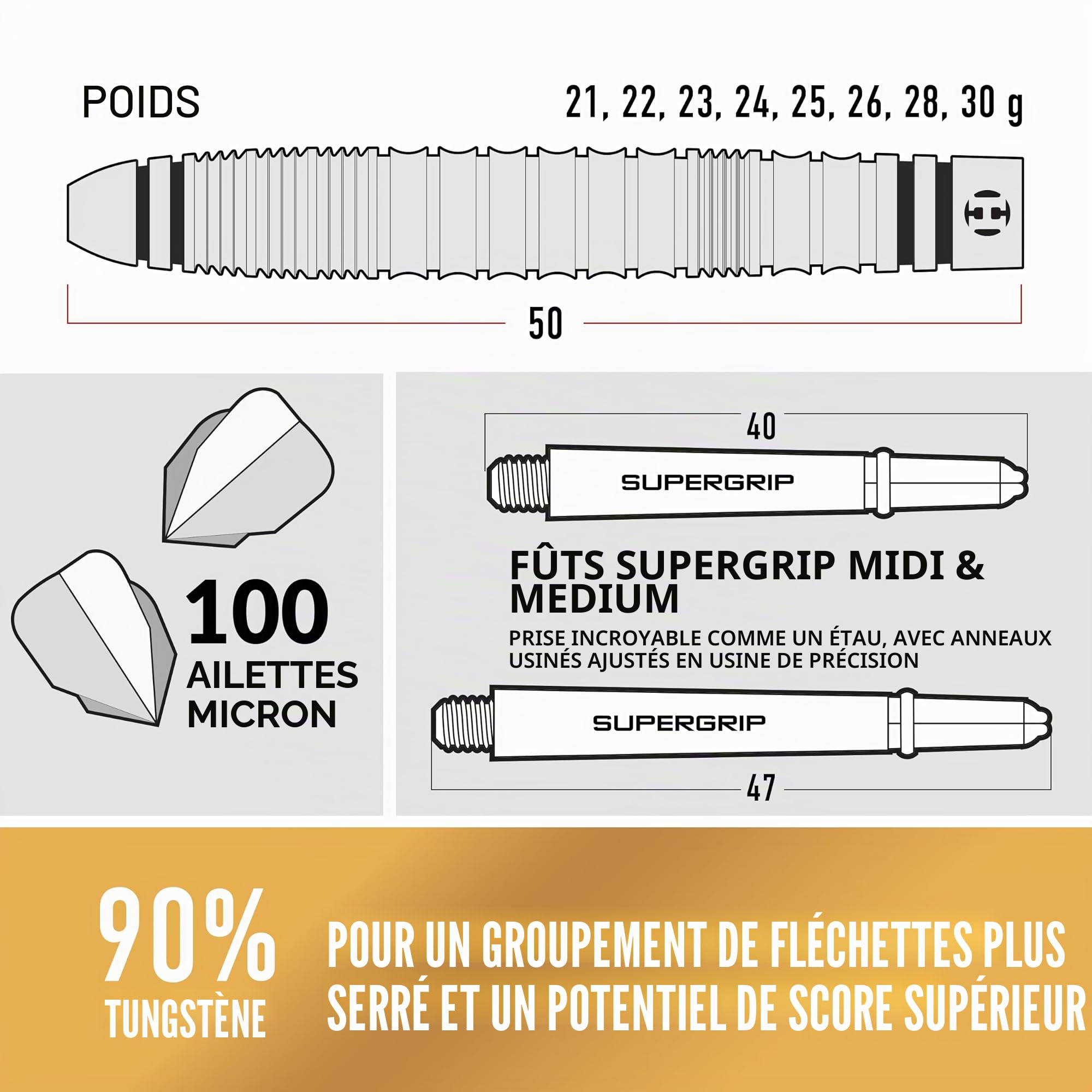 Harrows Jeu de fléchettes Combat 90% tungstène Pointe en Acier I 21 g à 30 g Tous Poids Disponibles I énorme Lot de 17 pièces avec tiges de Rechange, ailettes Prime et étui de Voyage