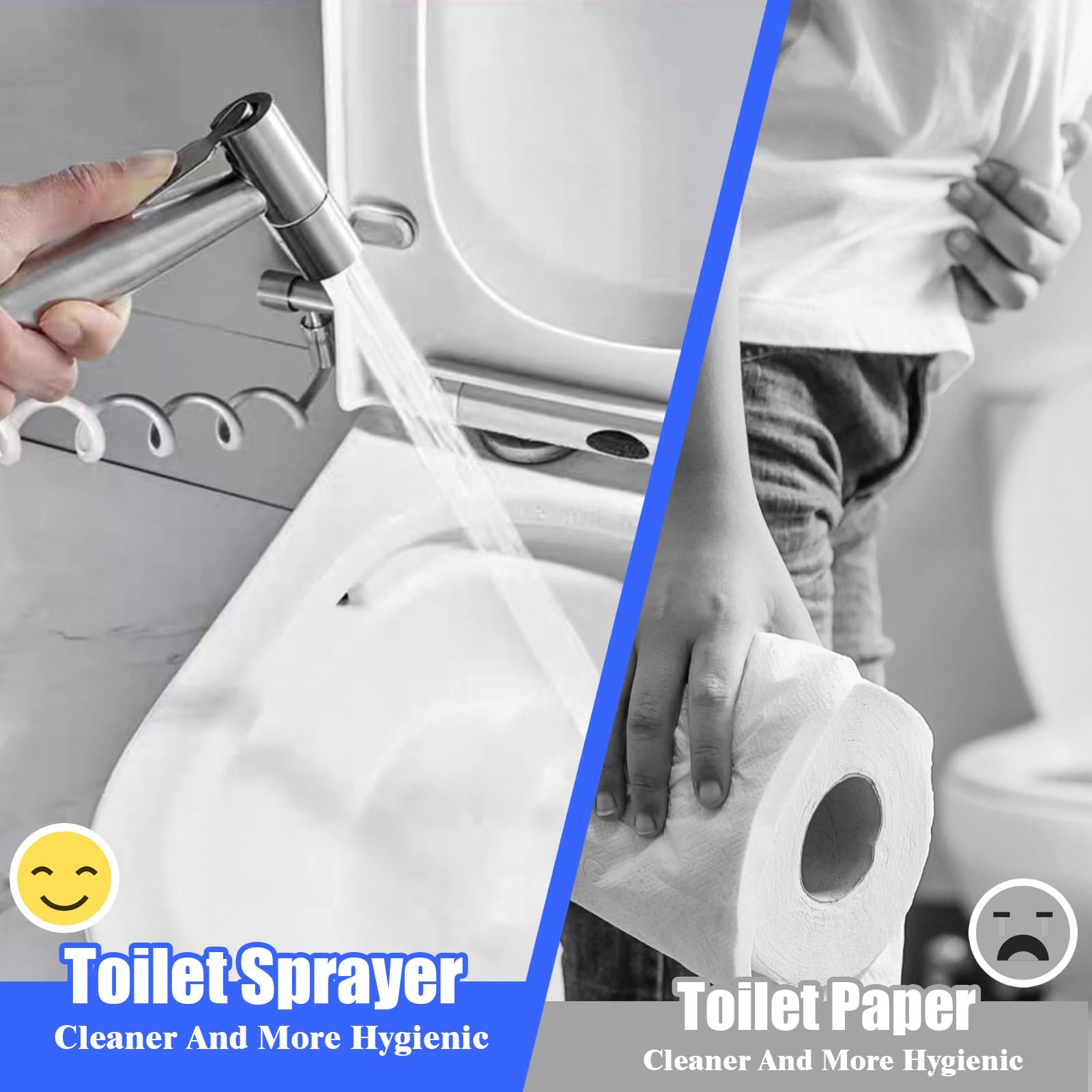 Doccetta per Bidet Kit, Doccino in Inossidabile, Spruzzatore WC con Tubo Flessibile 3M, Argento