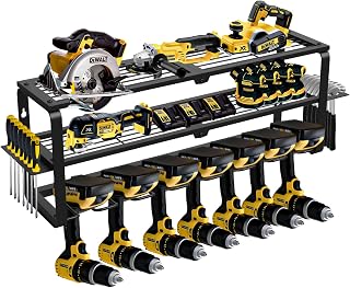 3 Layer Power Tool Organizer Wall Mount, Cordless Drill Hanger, Tool Rack, Battery Tools Holder, Drill Holder use for Garage, Workshop, Shed- 7 Slots