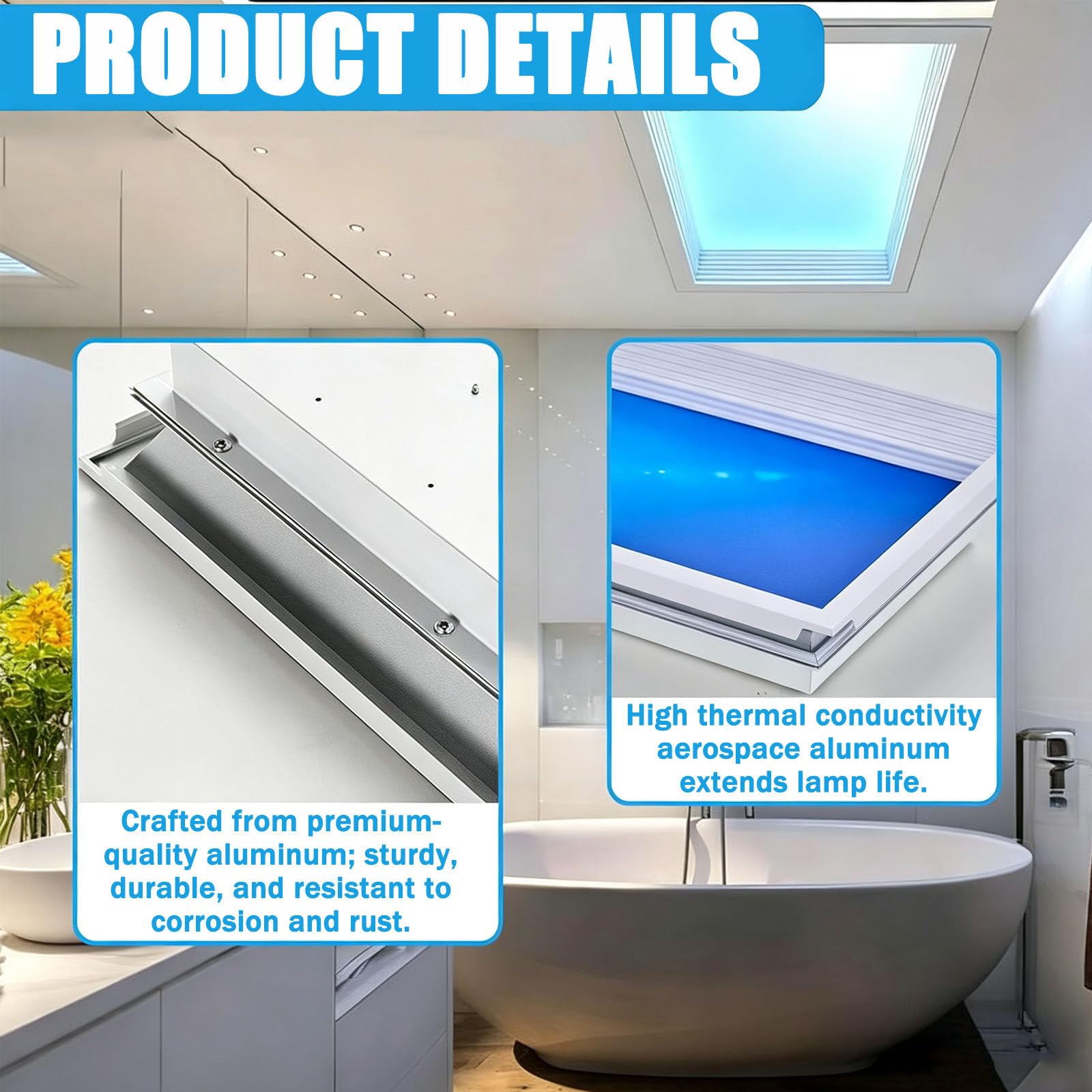 Pannello luminoso a effetto luce finta con telecomando,plafoniera LED intelligente effetto cielo blu che simula la luce naturale,dimmerabile in continuo,per ambienti senza finestre Embedded-32*122cm