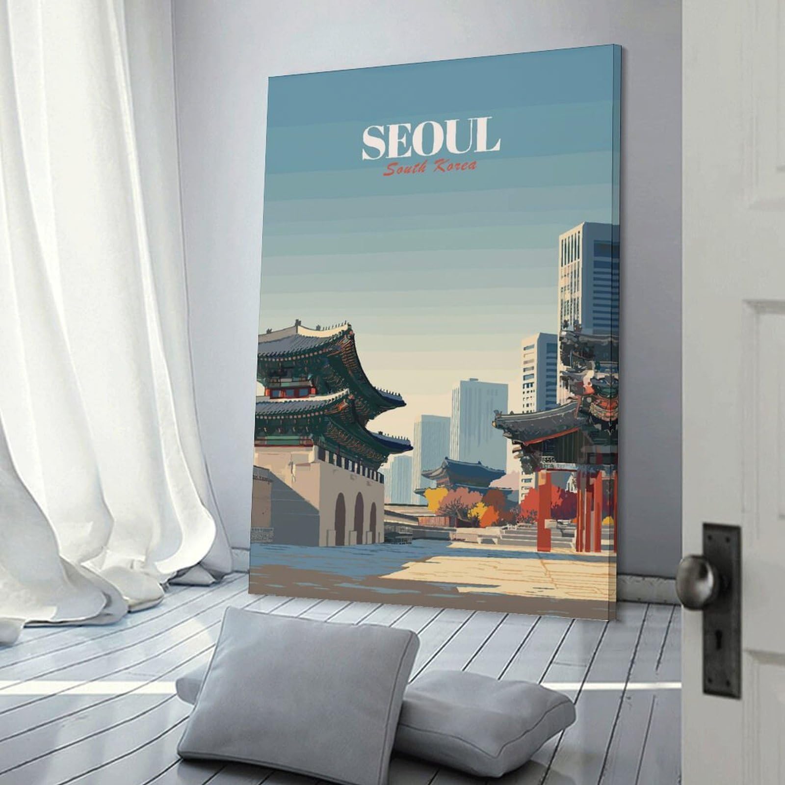 Junmoney Wall Decor Canvas Print Seoul, South Korea Travel, 24x36inch(60x90cm), for Sofa Walls, Lounge Or Home Corners, Modern Wall Decor for Cosy Interiors