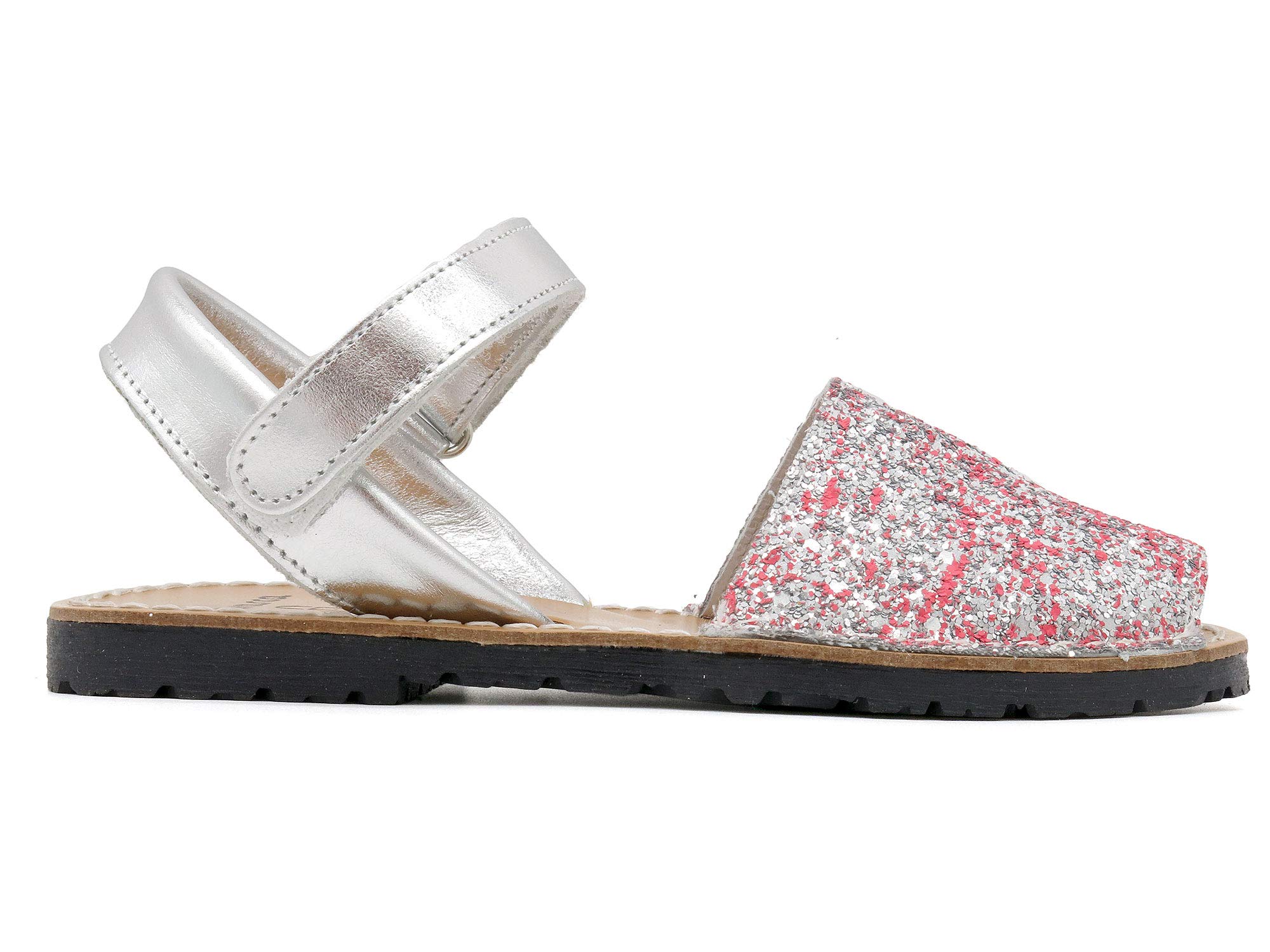 Avarca - Sandalias de piel para niña con purpurina y purpurina. Fabricadas en España.