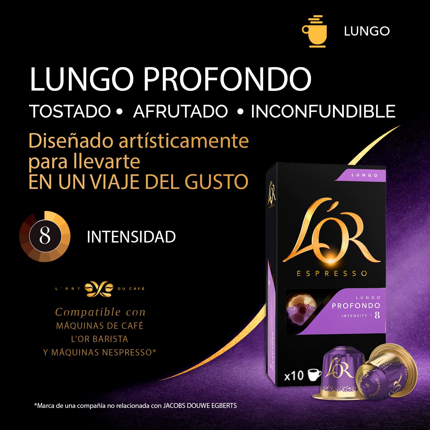 L'OR Espresso Lungo Profondo intensywność 8 - Nespresso®* kompatybilne kapsułki do kawy z aluminium - 10 opakowań po 10 kapsułek (100 napojów)